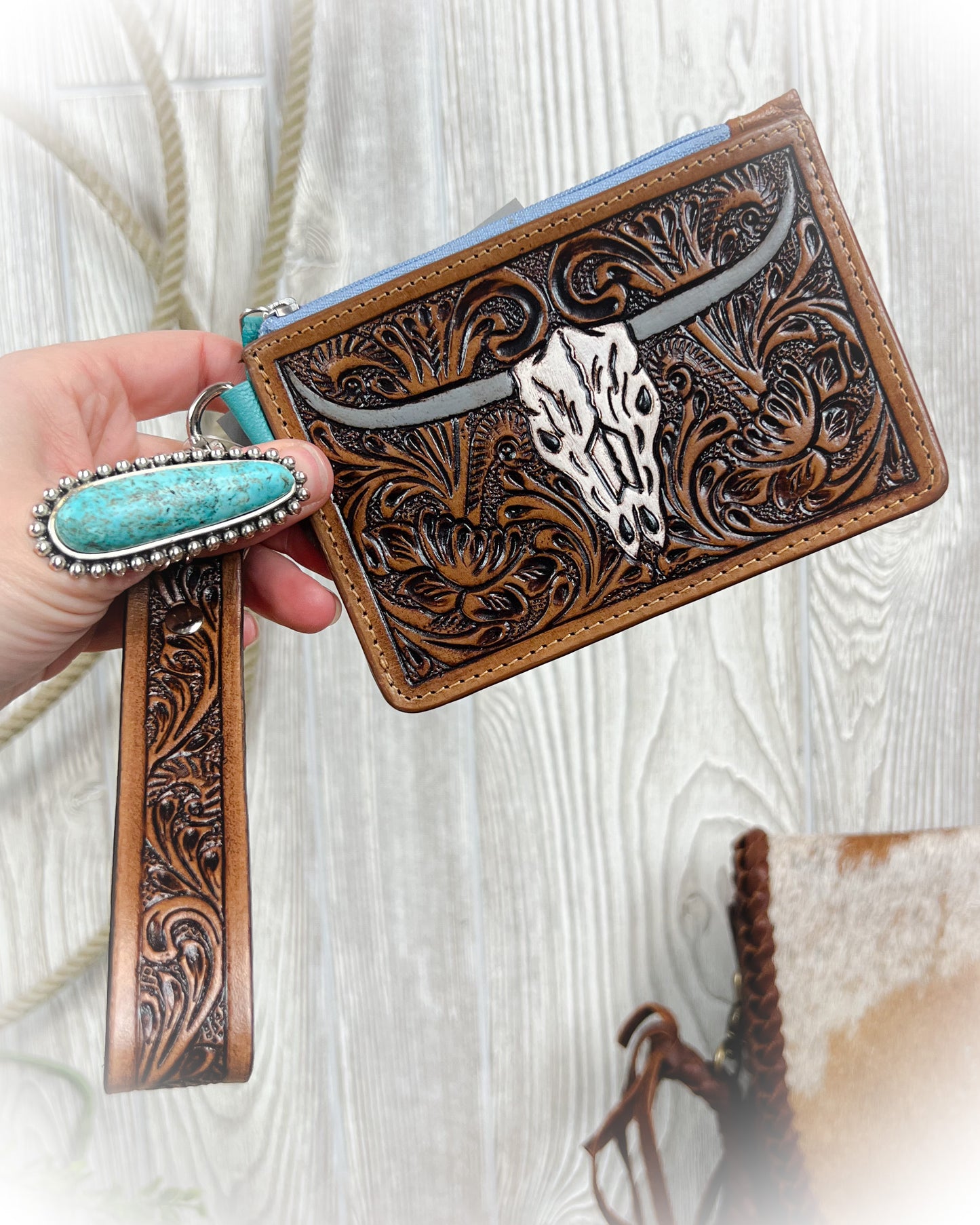 Longhorn Tooled Leather Card Holder