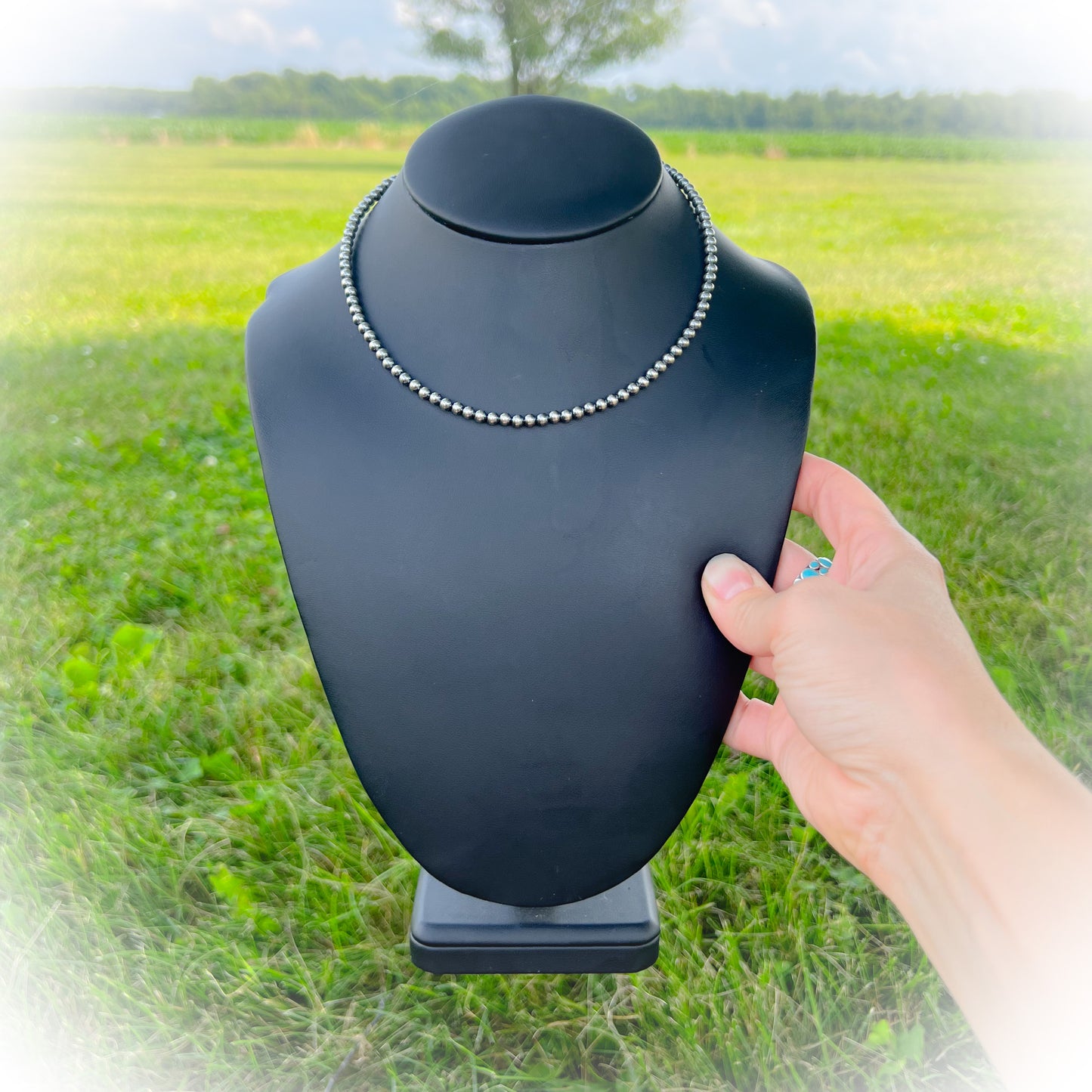 Sterling Silver Western Pearl Choker Necklace – 14" + 3" Extension, 4mm Beads