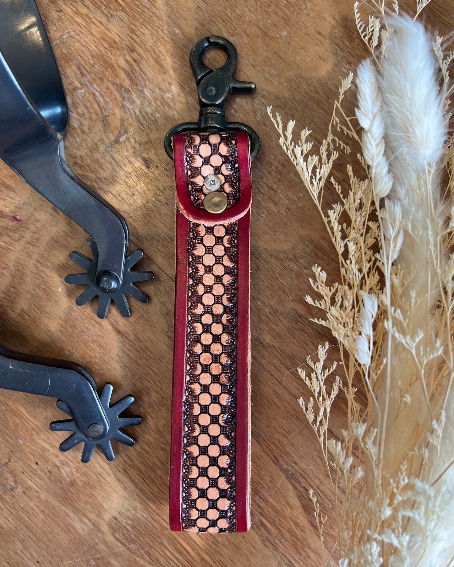 Pop of Red - Western Tooled Leather Keychain