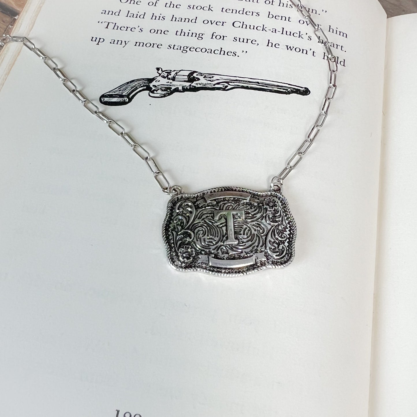 Western Buckle Initial Necklace