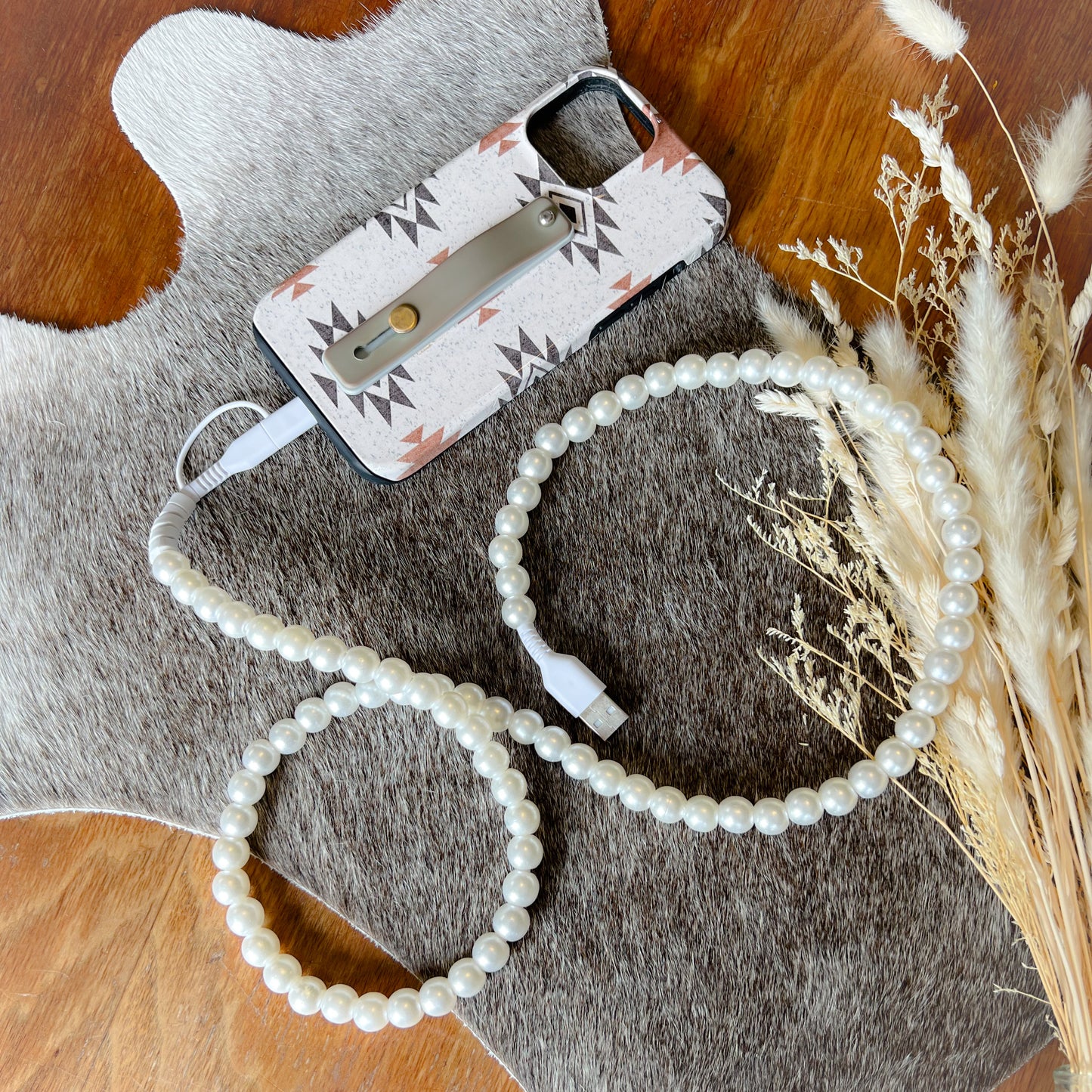 White Pearl Beaded Charging Cord