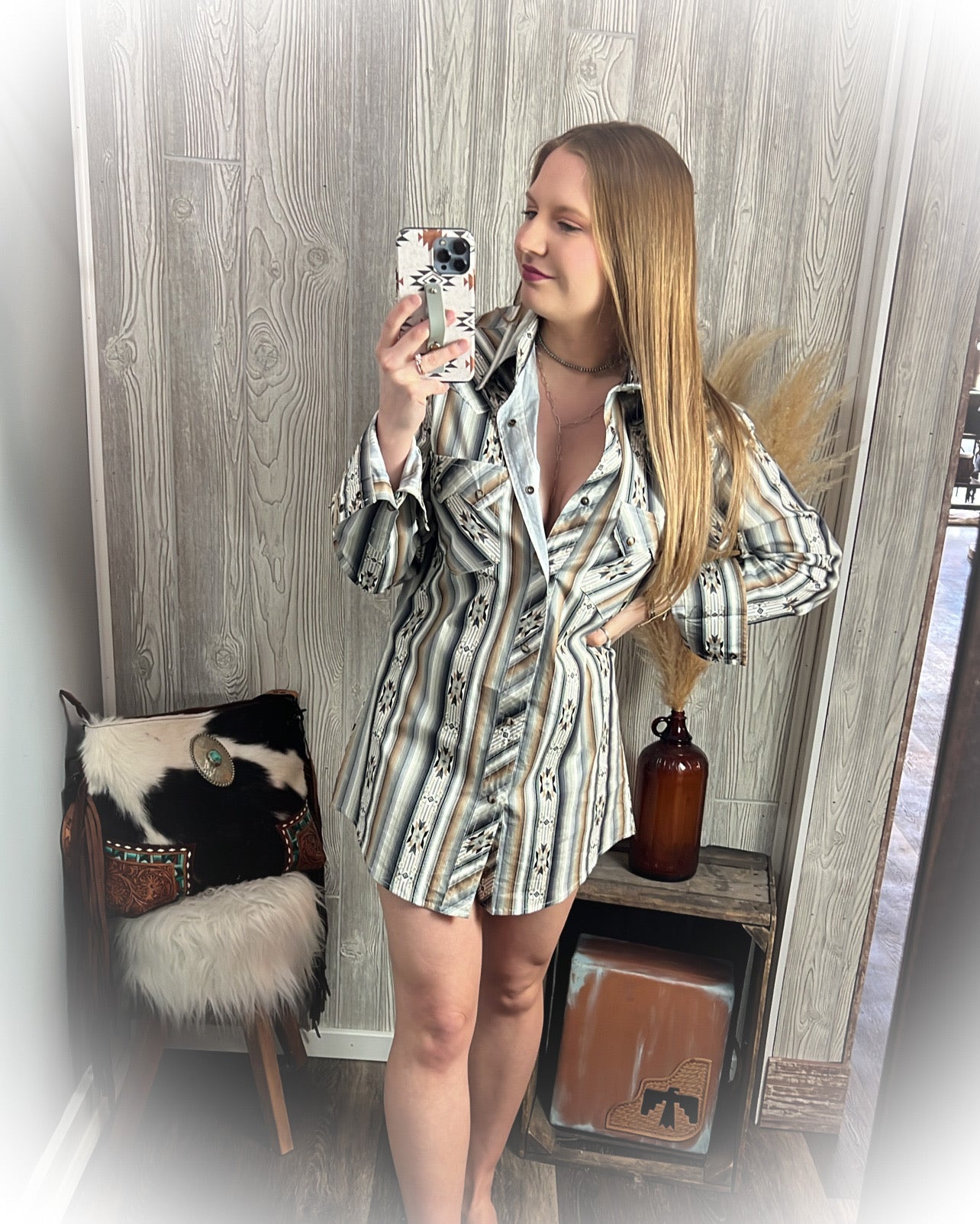 Punchy Cowboy Aztec Print Pearl Snap