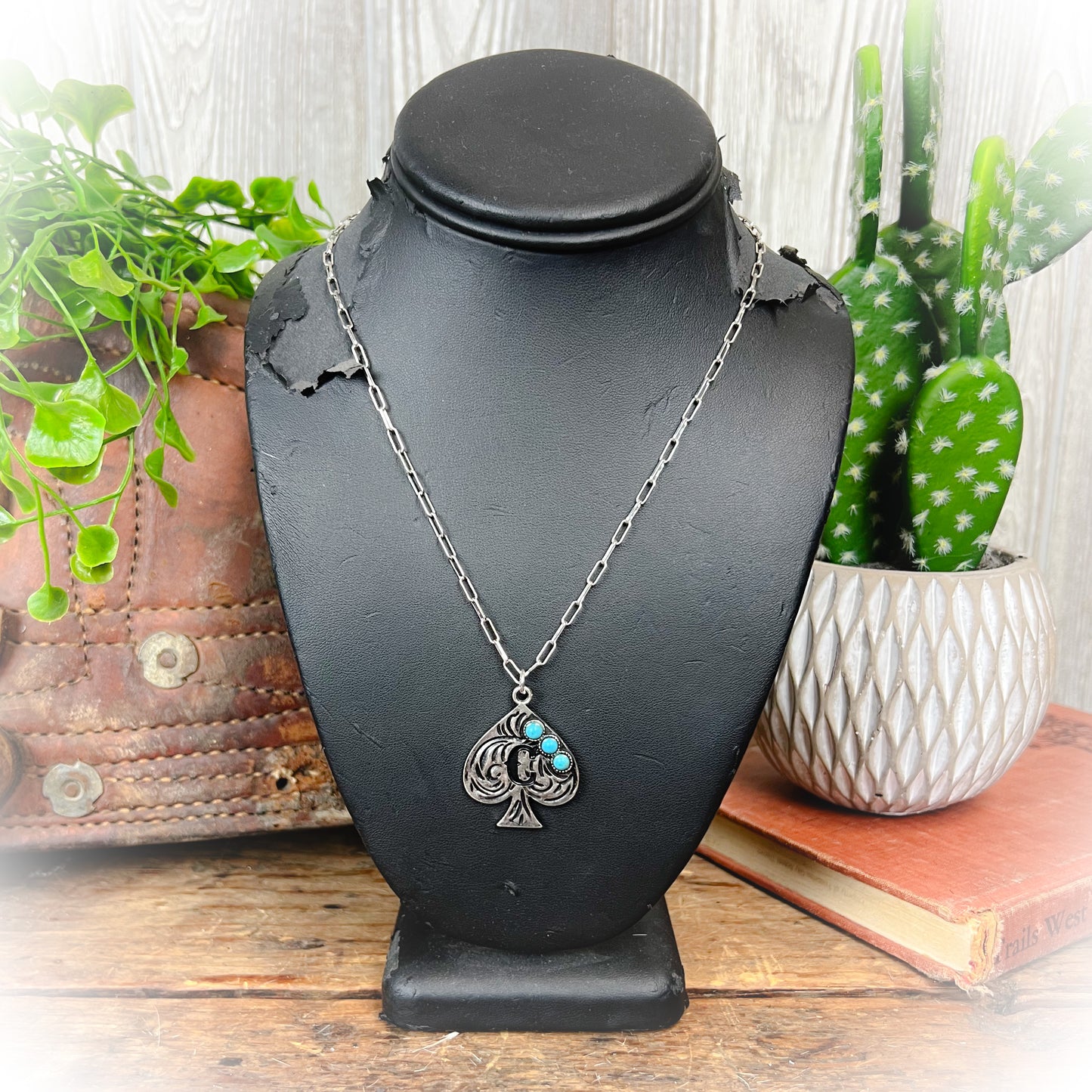 Western Spade Initial Necklace