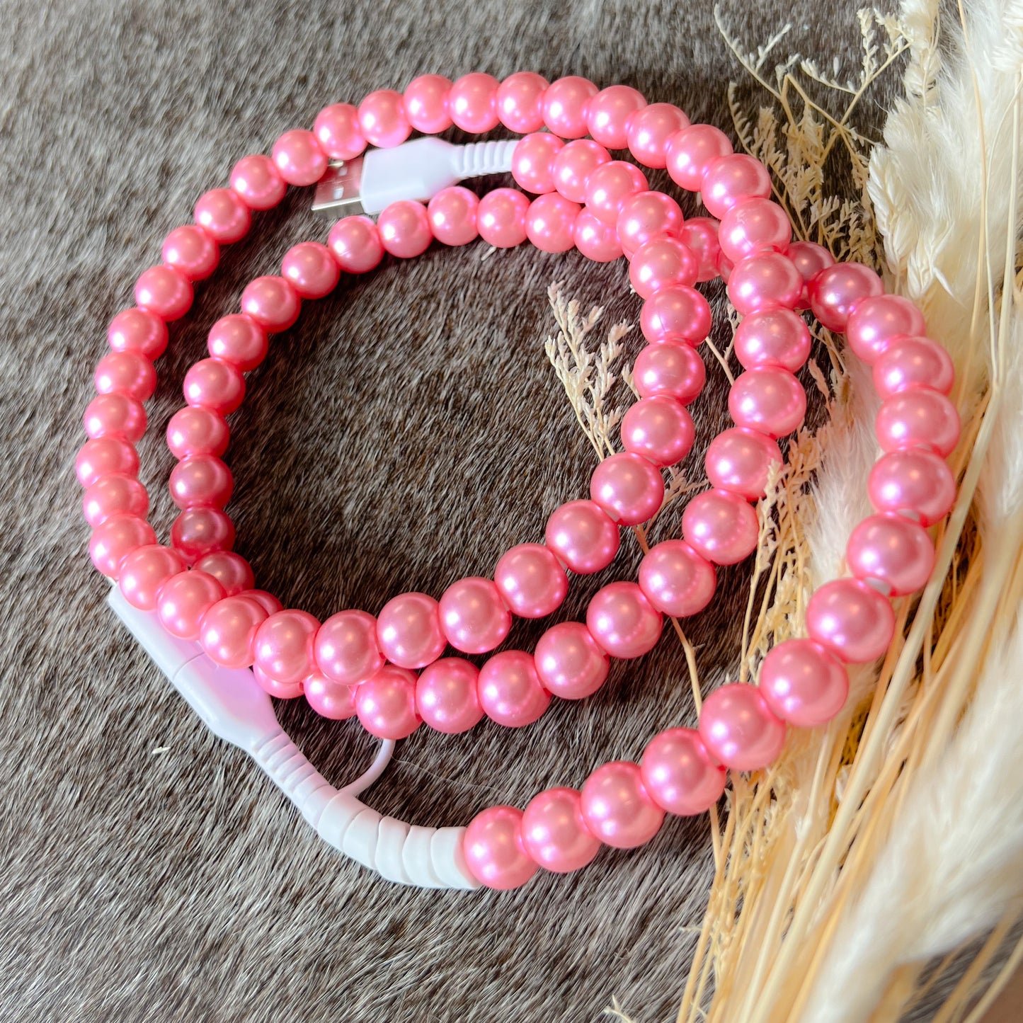 Pink Pearl Beaded Charging Cord
