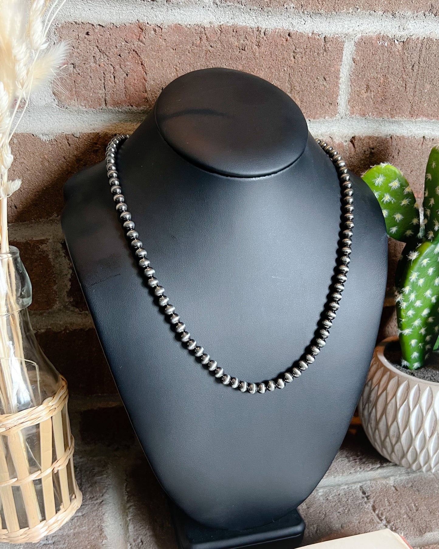 Navajo Style Pearl Necklace - 6mm - 19" - Multiple Colors