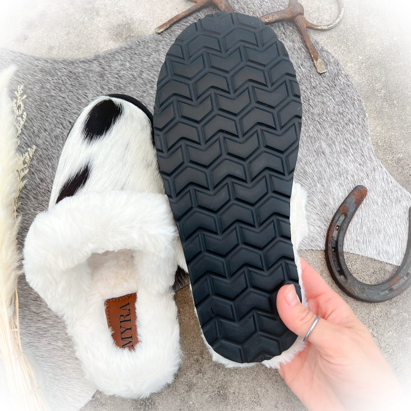 Buckaroo Cowgirl Western Cowhide Slippers - Slip-On*