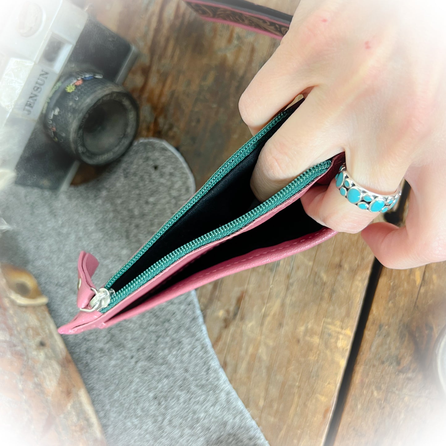 Prickly Cactus Pink Western Tooled Leather Card Holder