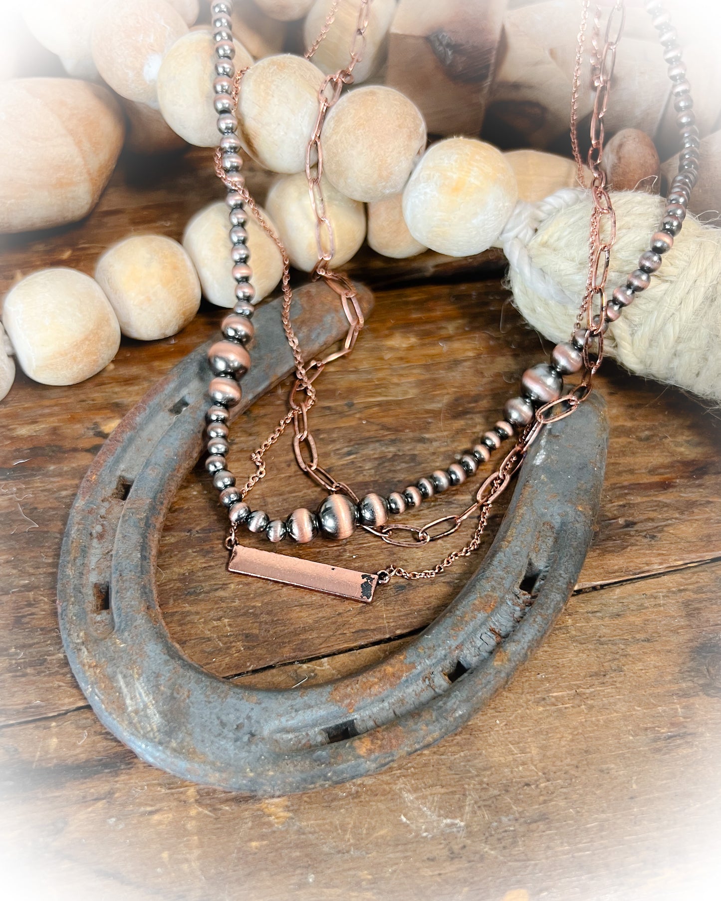 z-Navajo Style Pearl Layered Necklace - Bronze