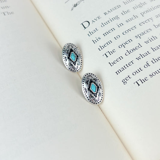Oval Western Aztec Stud Earrings