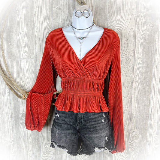 Rusty Fall Western V-Neck Blouse