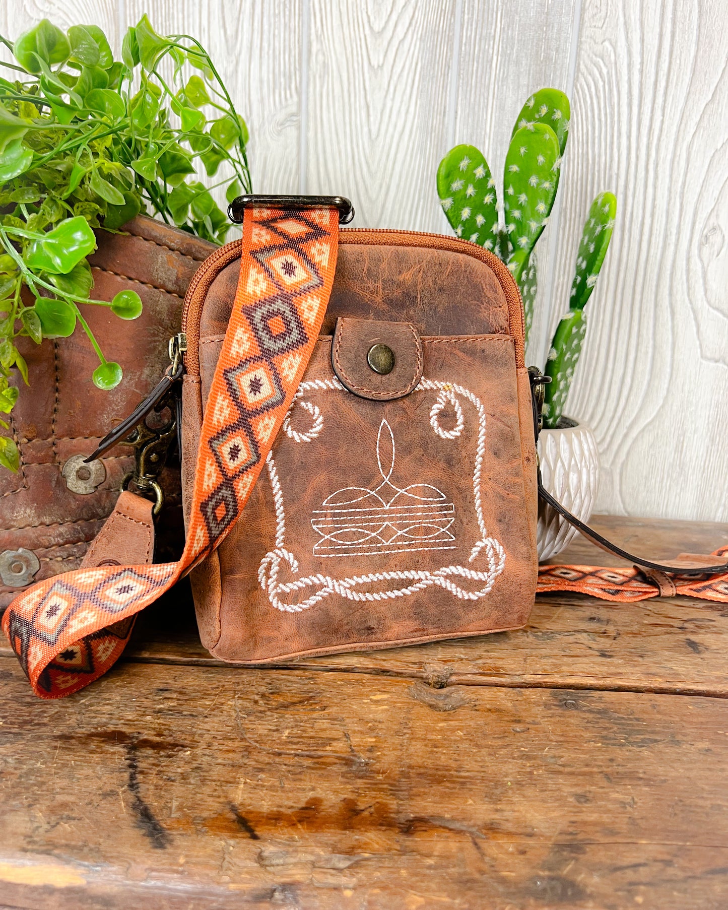 Small But Mighty Western Crossbody – Boot Stitch & Aztec Strap