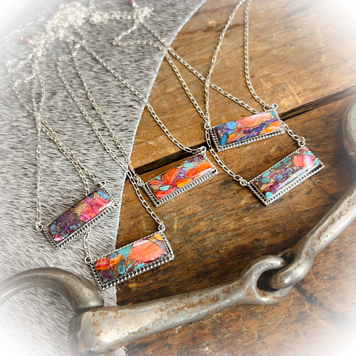 Winona - Pink Dahlia Spiny Turquoise Bar Necklace