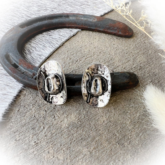Western Rustic Cowboy Hat Stud Earrings