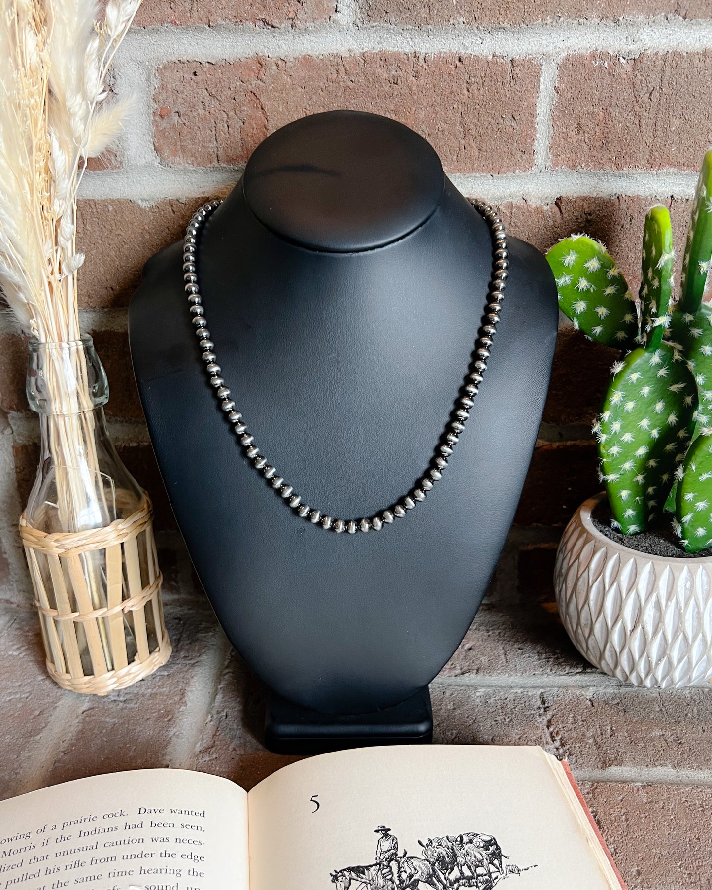 Navajo Style Pearl Necklace - 6mm - 19" - Multiple Colors