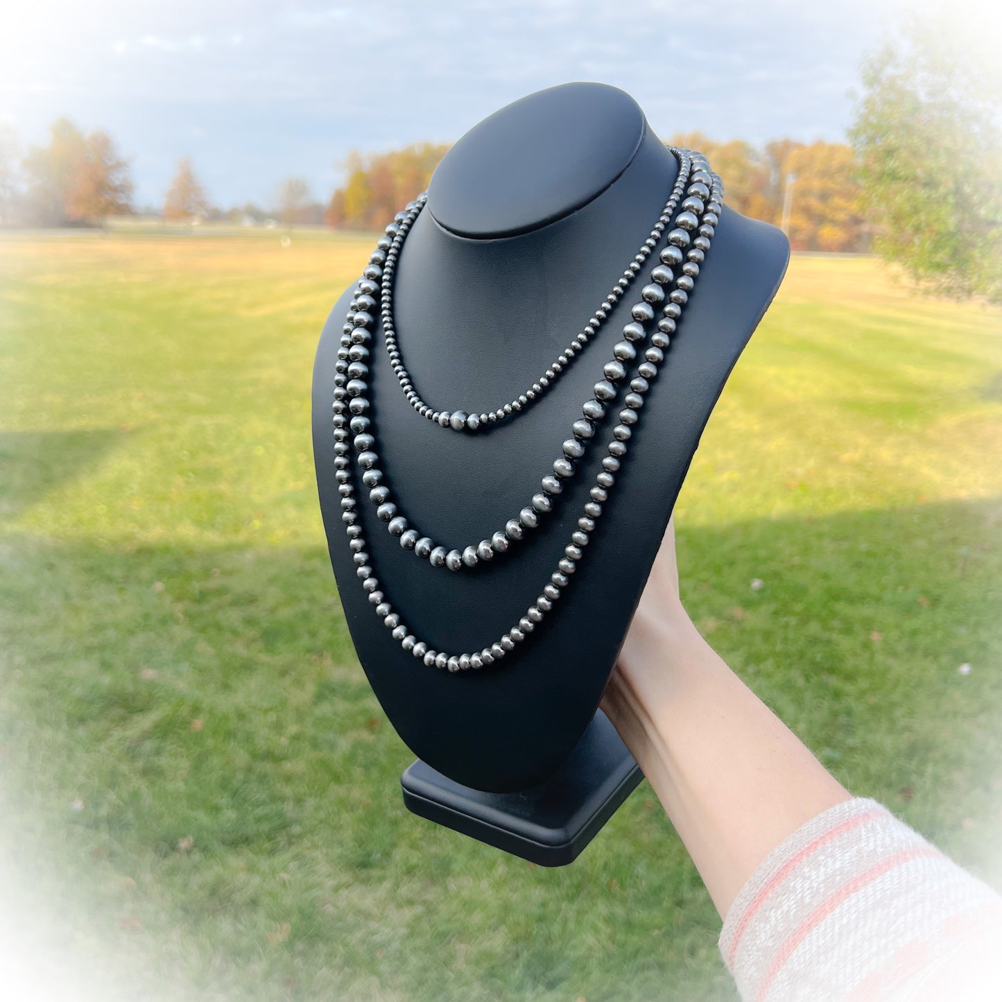 3 Row Western Faux Navajo Style Pearl Necklace