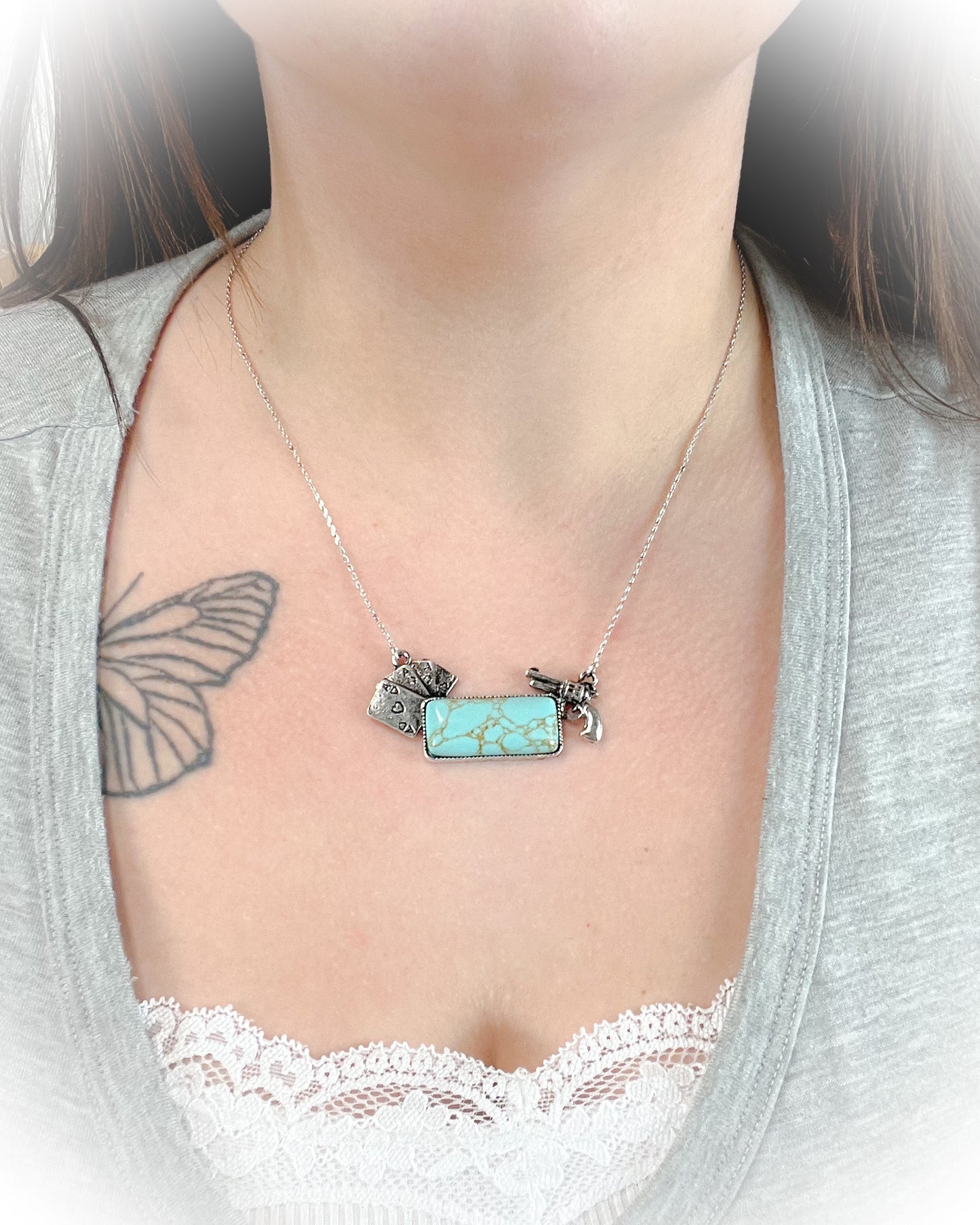 Hold Your Cards Necklace - Turquoise