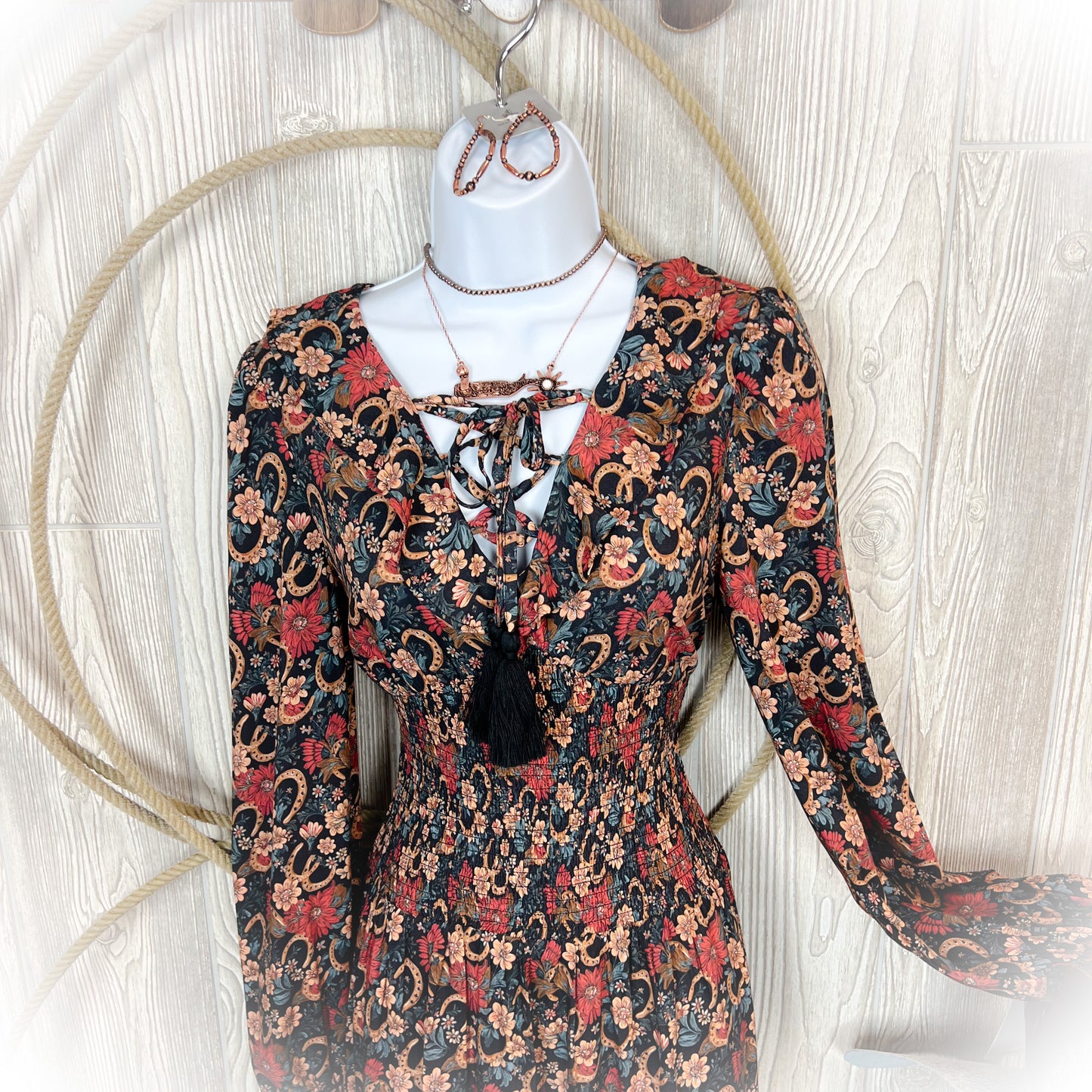 Navy Floral Horseshoe Western Dress