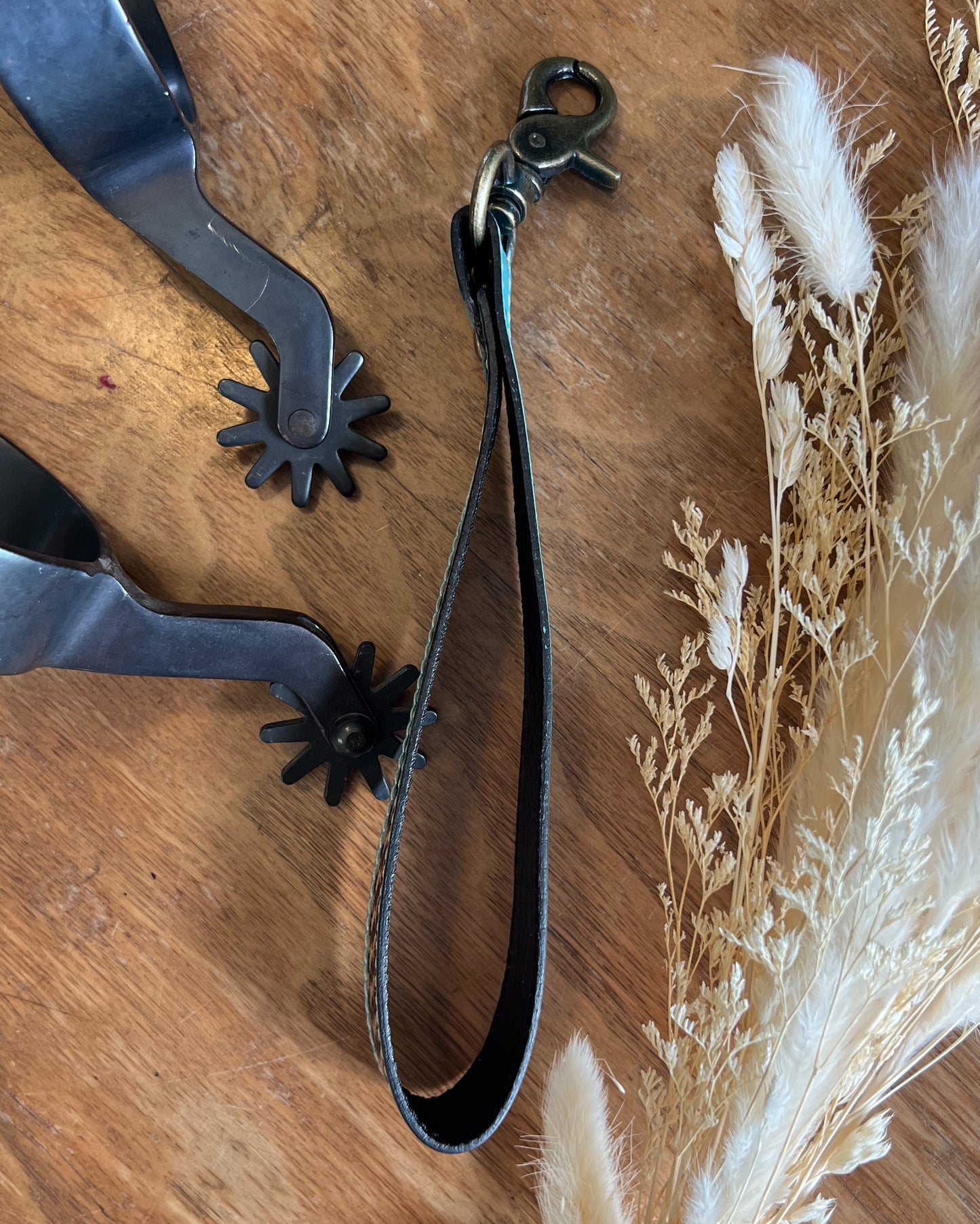 Turquoise Pop Tooled Leather Western Keychain