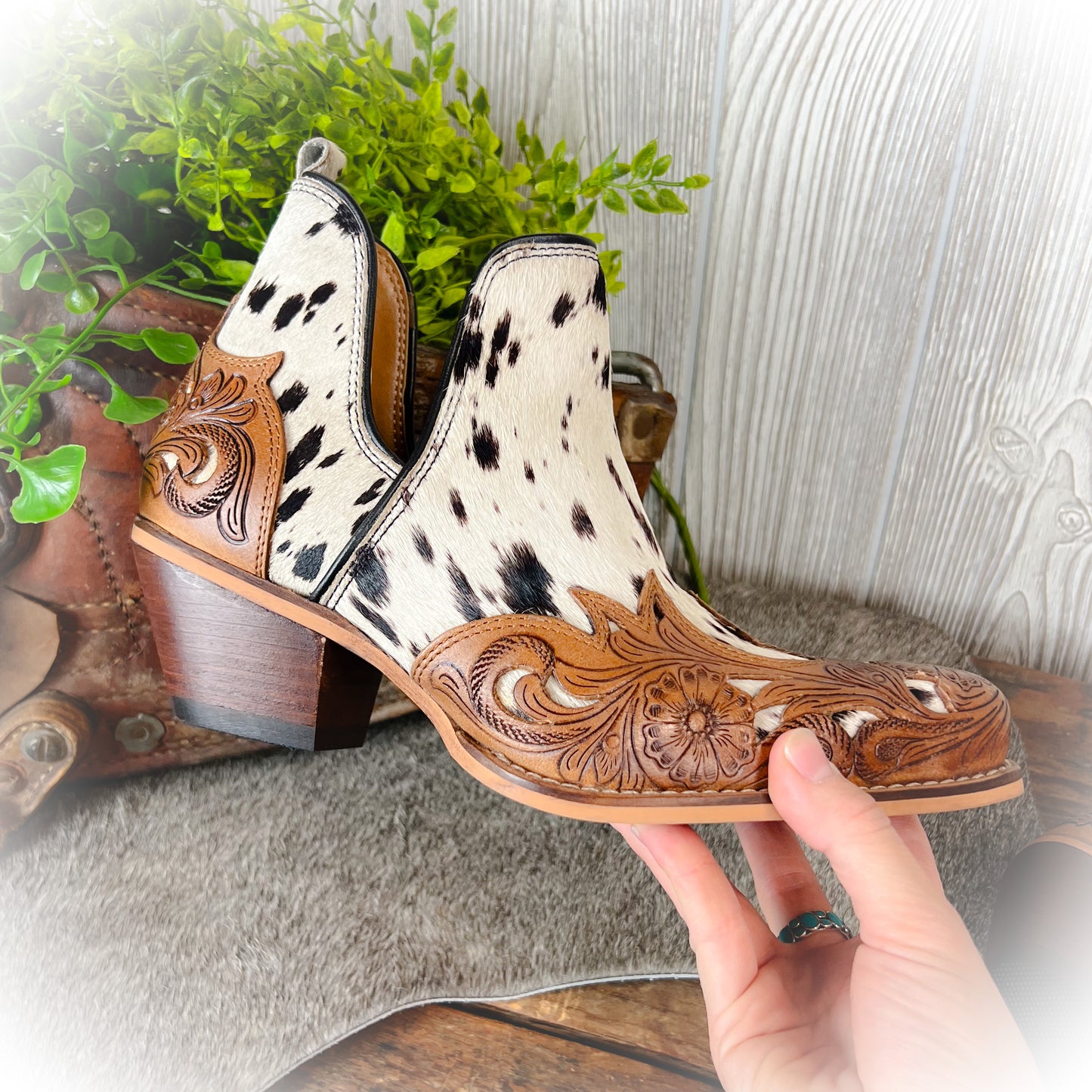 Ranch Dust Cowhide Booties