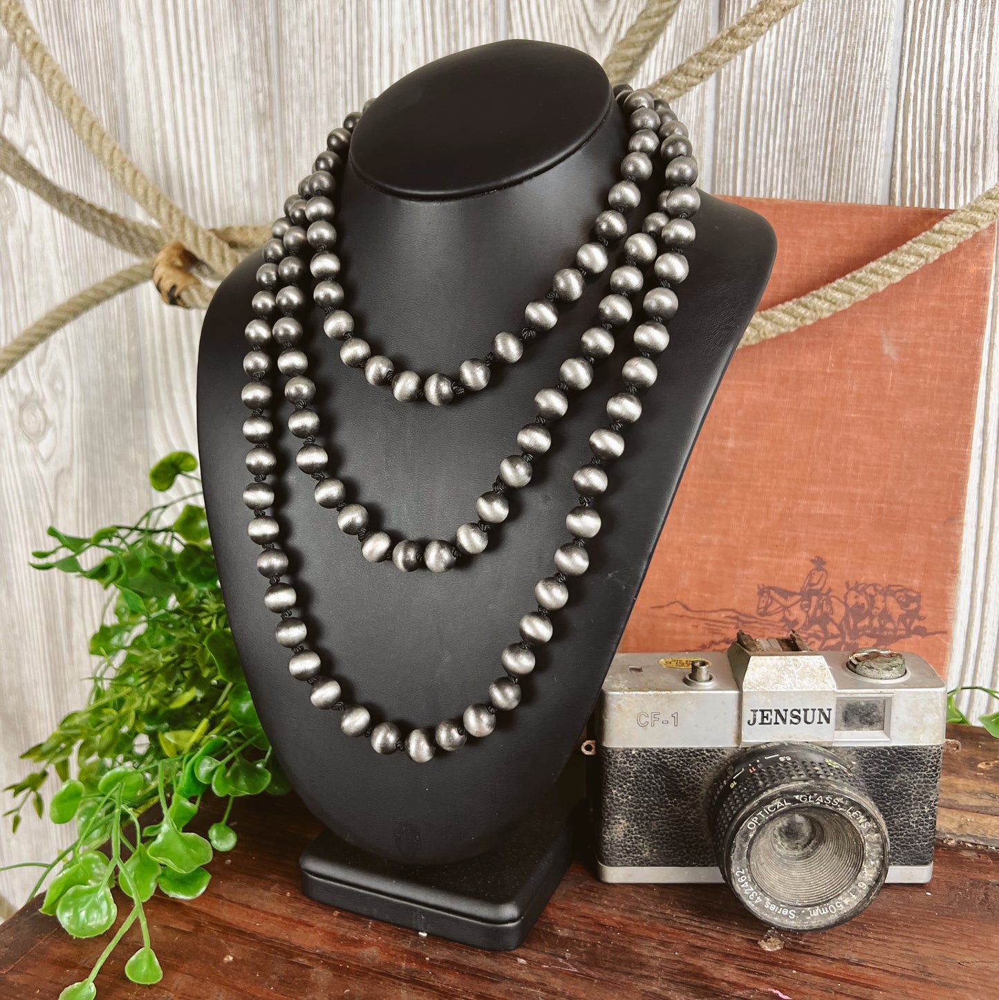 Stampede Navajo Style Pearl Long Necklace - 10mm - 64" - Silver