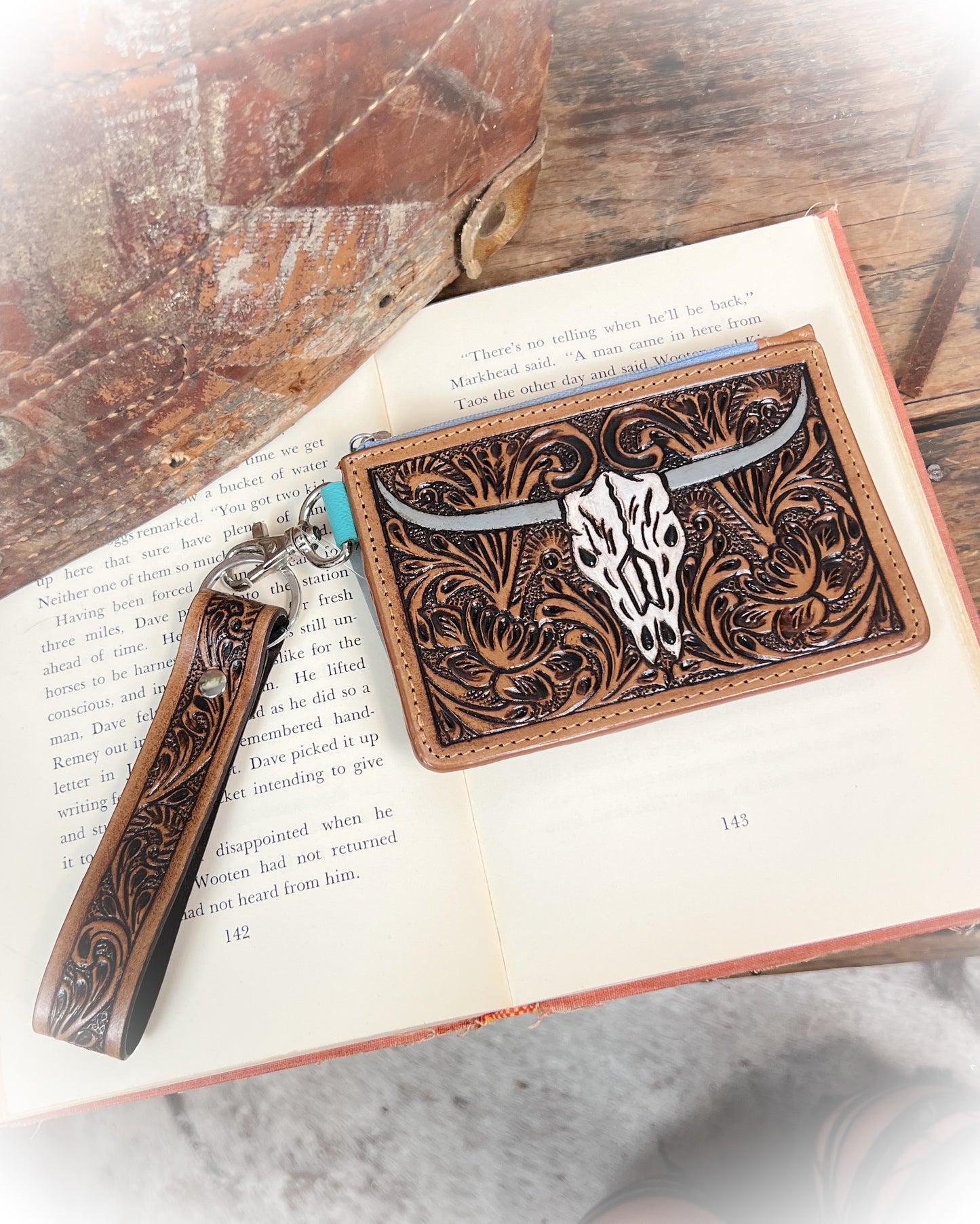 Longhorn Tooled Leather Card Holder