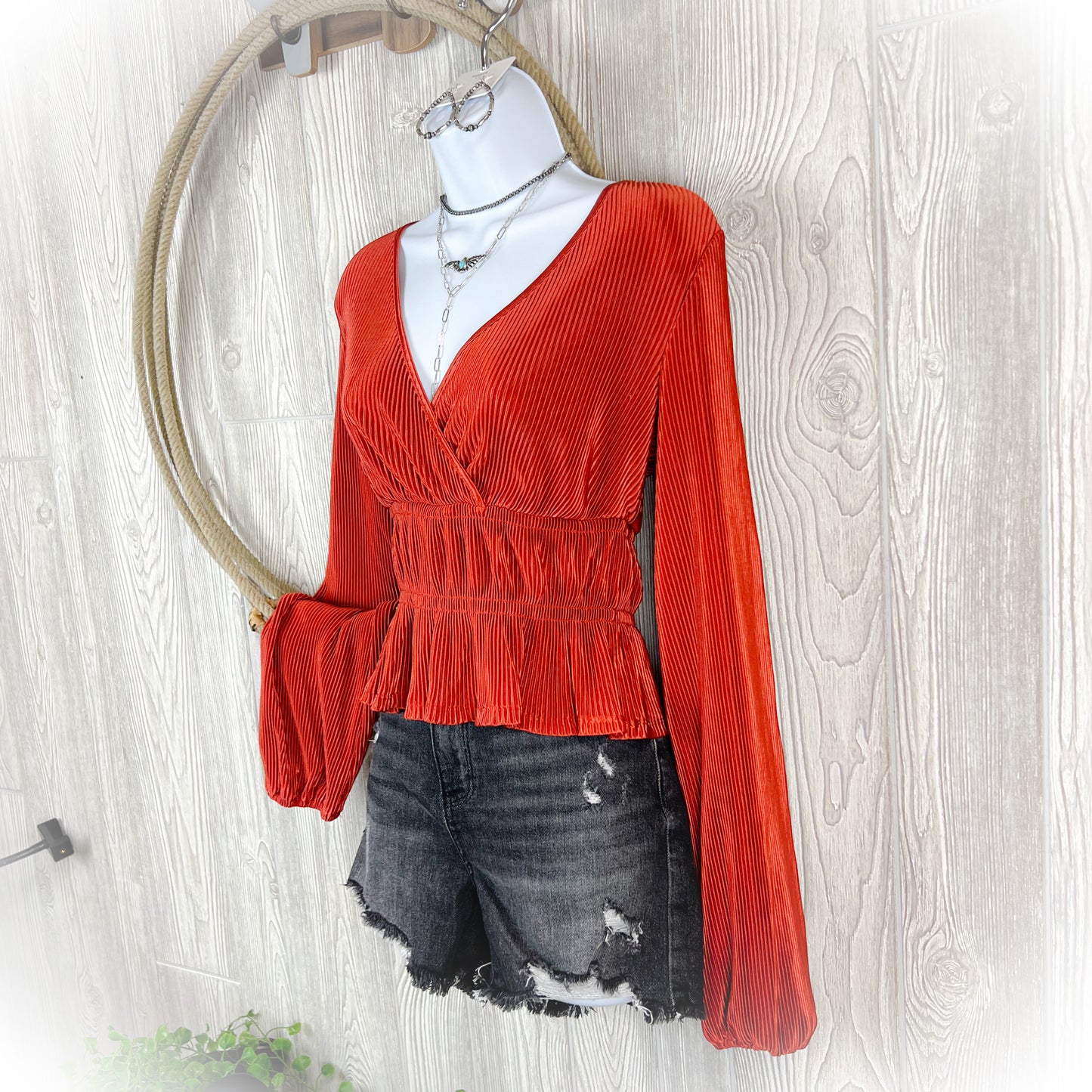 Rusty Fall Western V-Neck Blouse