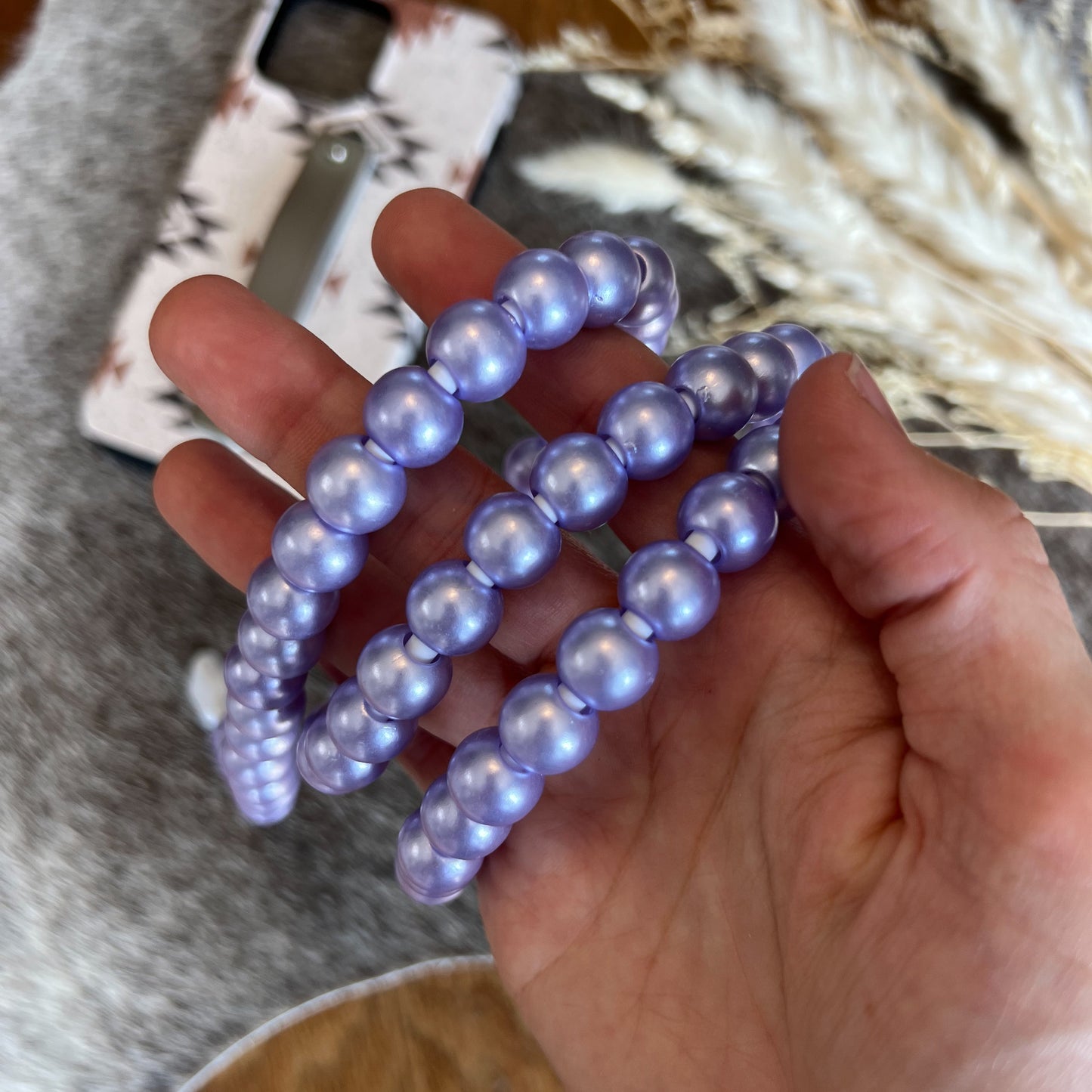 Purple Lavender Pearl Beaded Chargning Cord