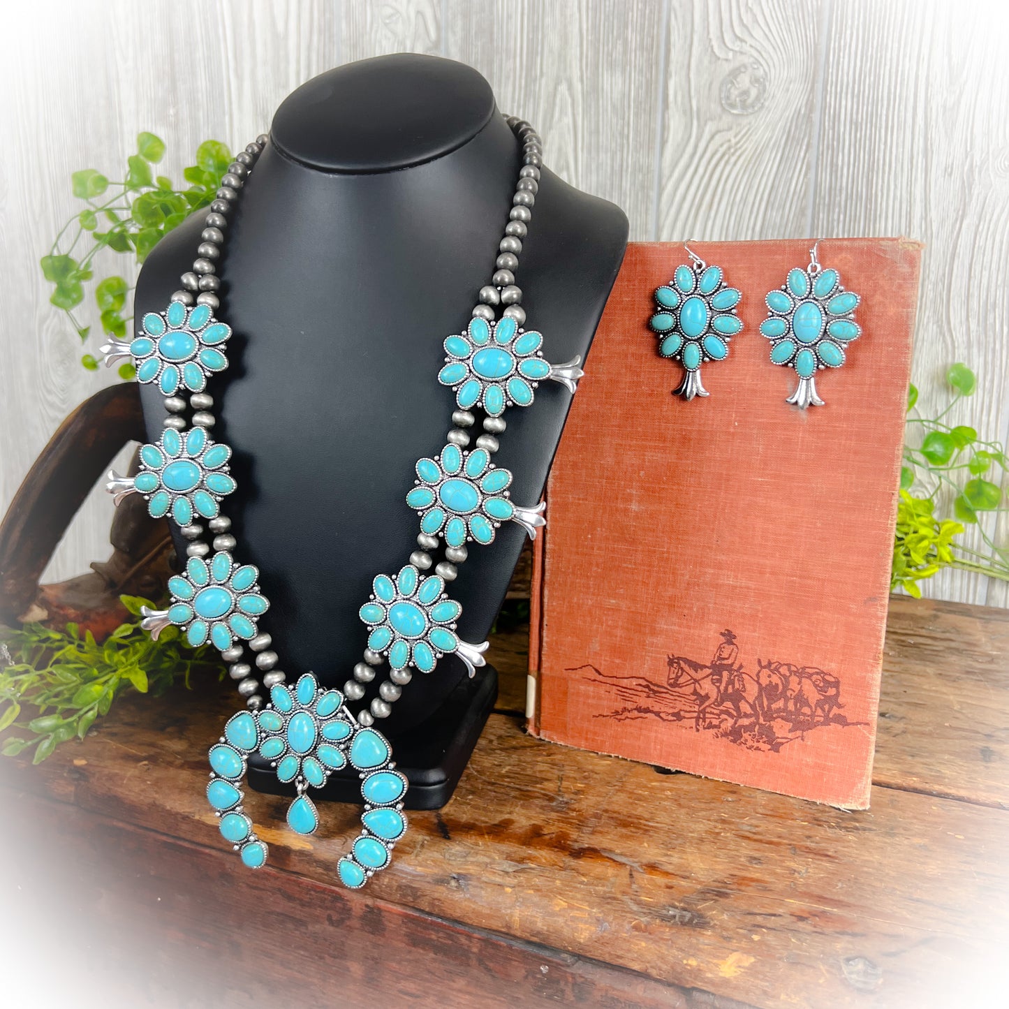 Western Statement Squash Blossom Necklace & Earrings Set