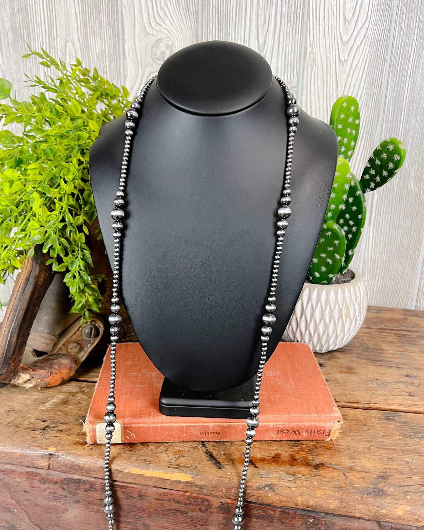 Graduated Navajo Style Pearl Long Necklace - Multiple Colors
