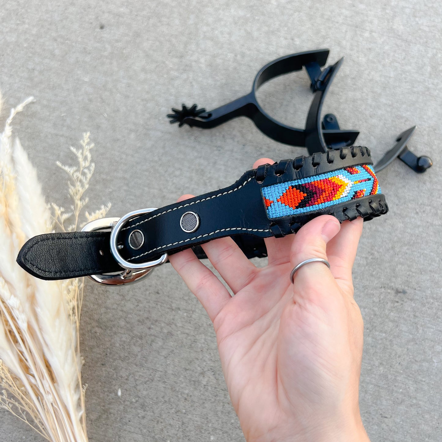 Running Wind Western Black Leather Dog Collar