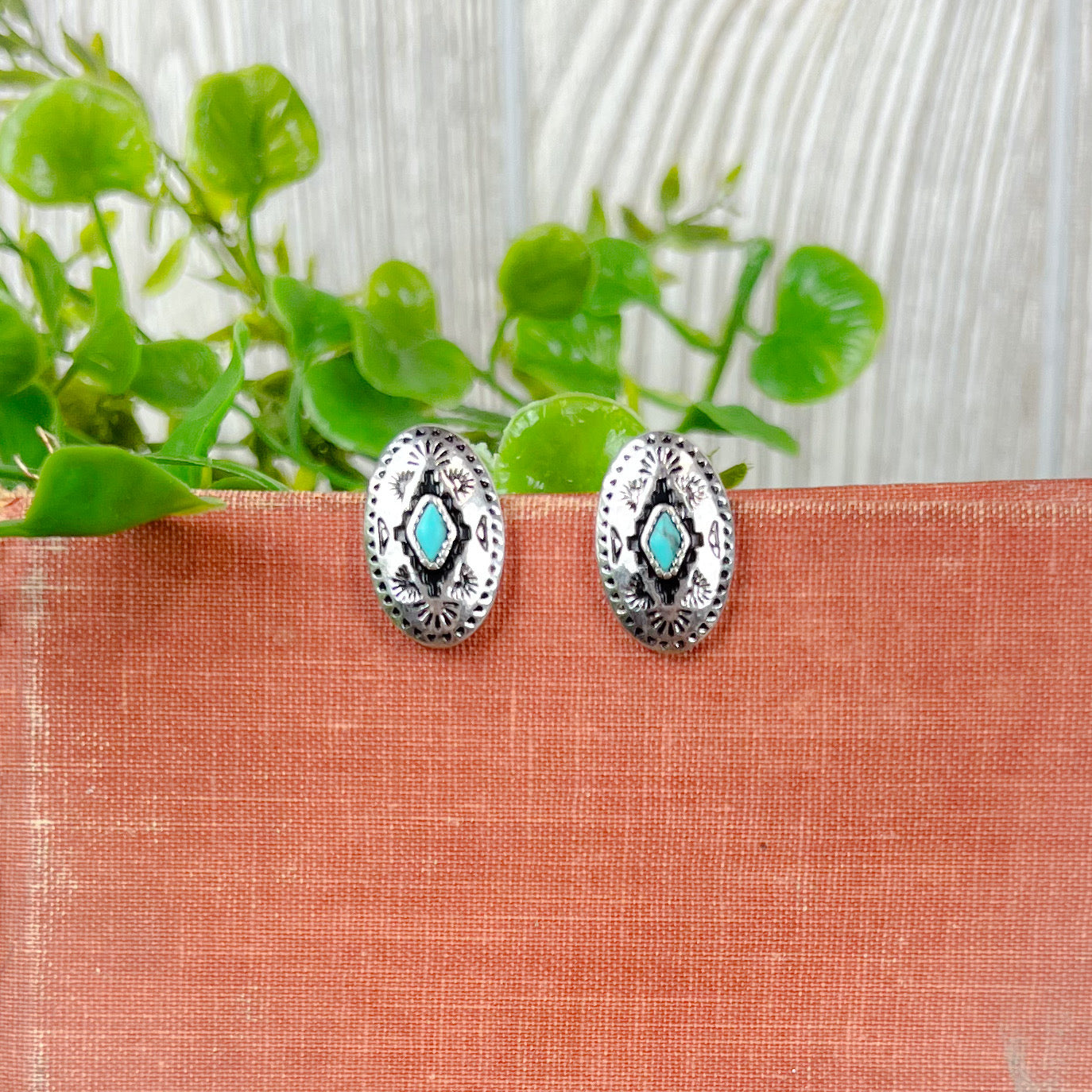 Oval Western Aztec Stud Earrings