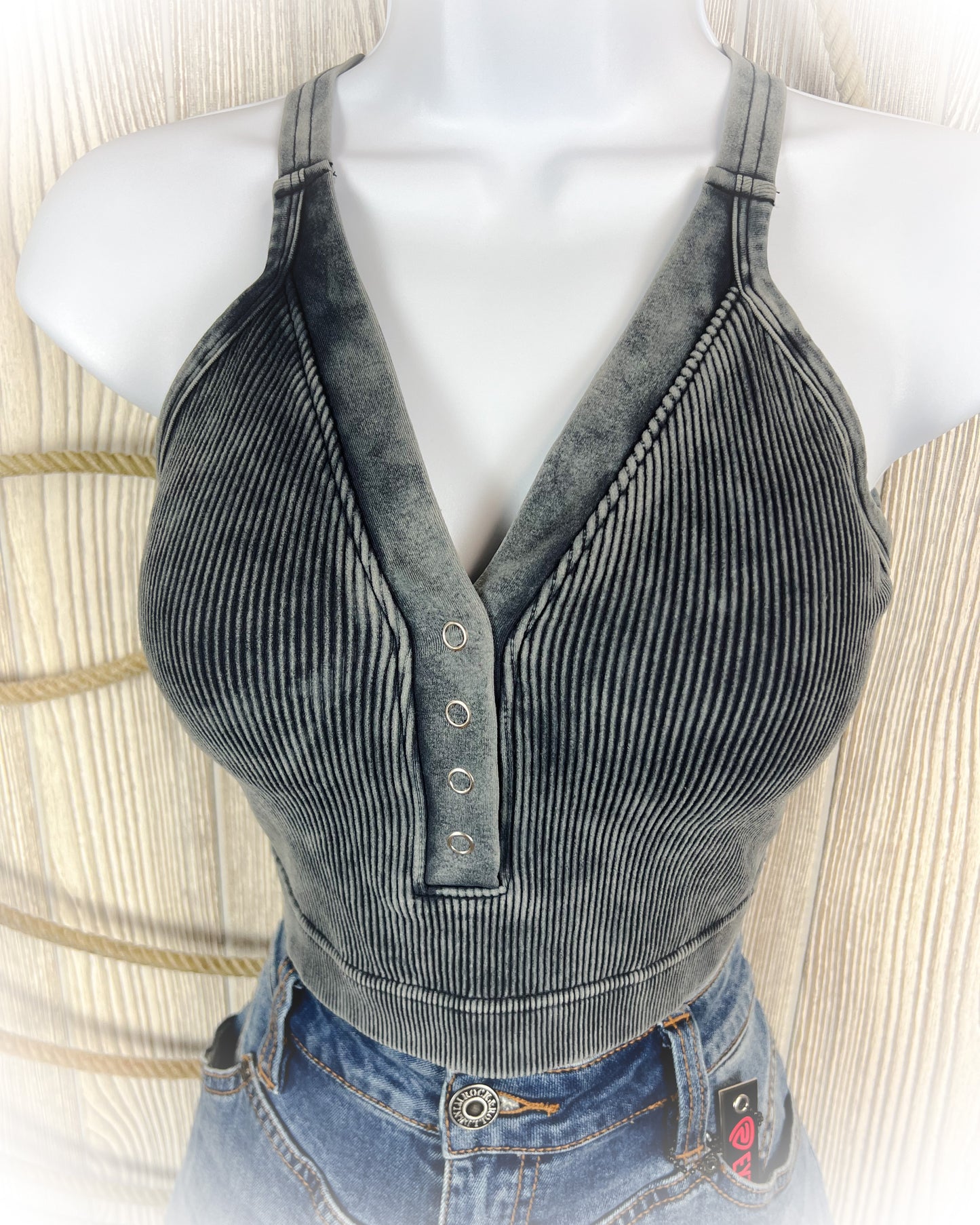 So Comfy Button V-Neck Bralette/Tank Top