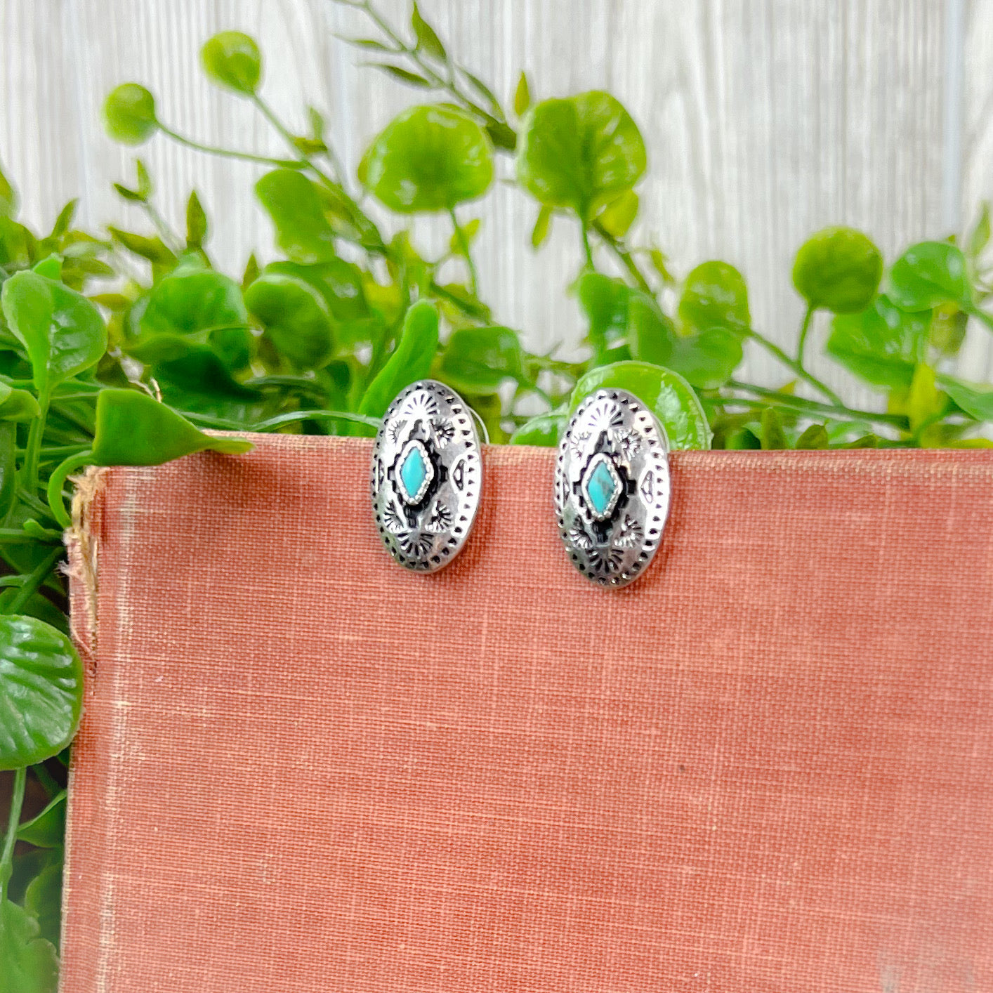 Oval Western Aztec Stud Earrings