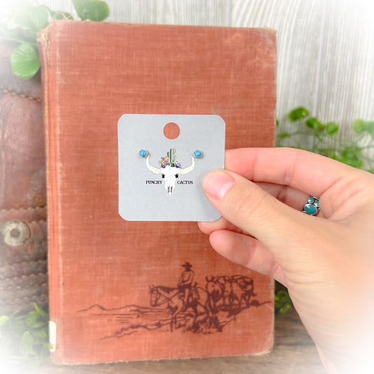 Mini Faux Turquoise Stone Earrings - Stainless Steel & Flat Back