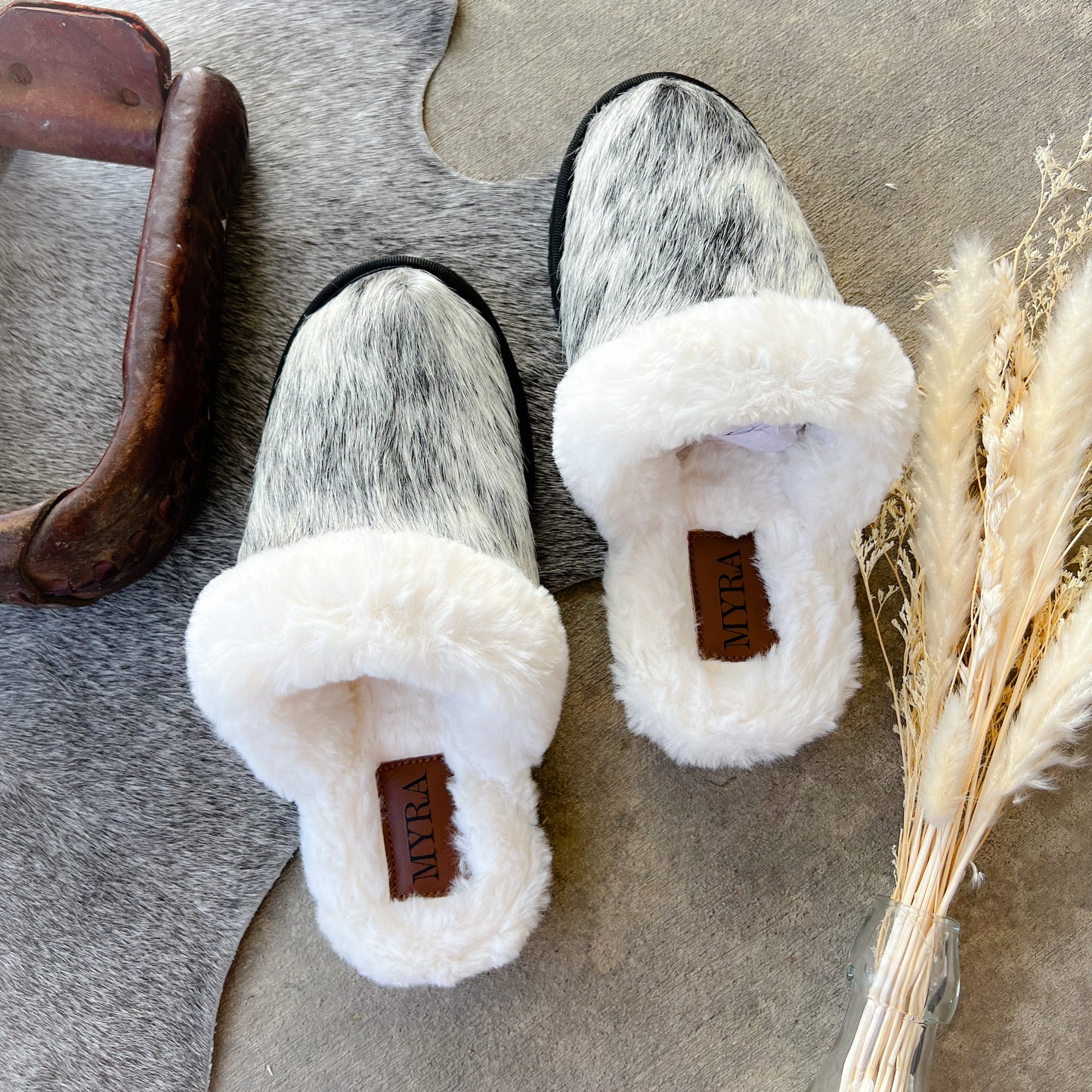Buckaroo Cowgirl Western Cowhide Slippers - Slip-On*