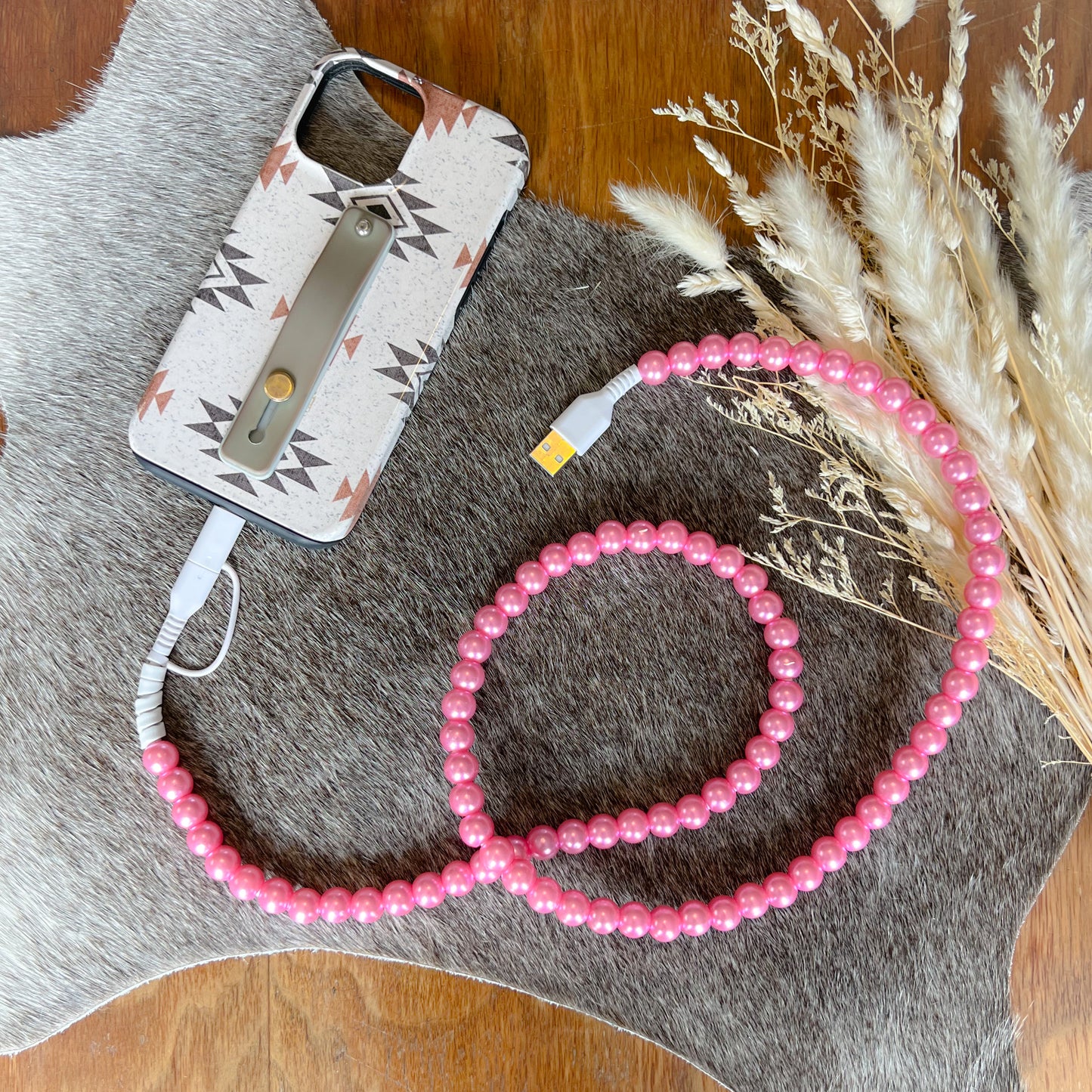 Pink Pearl Beaded Charging Cord