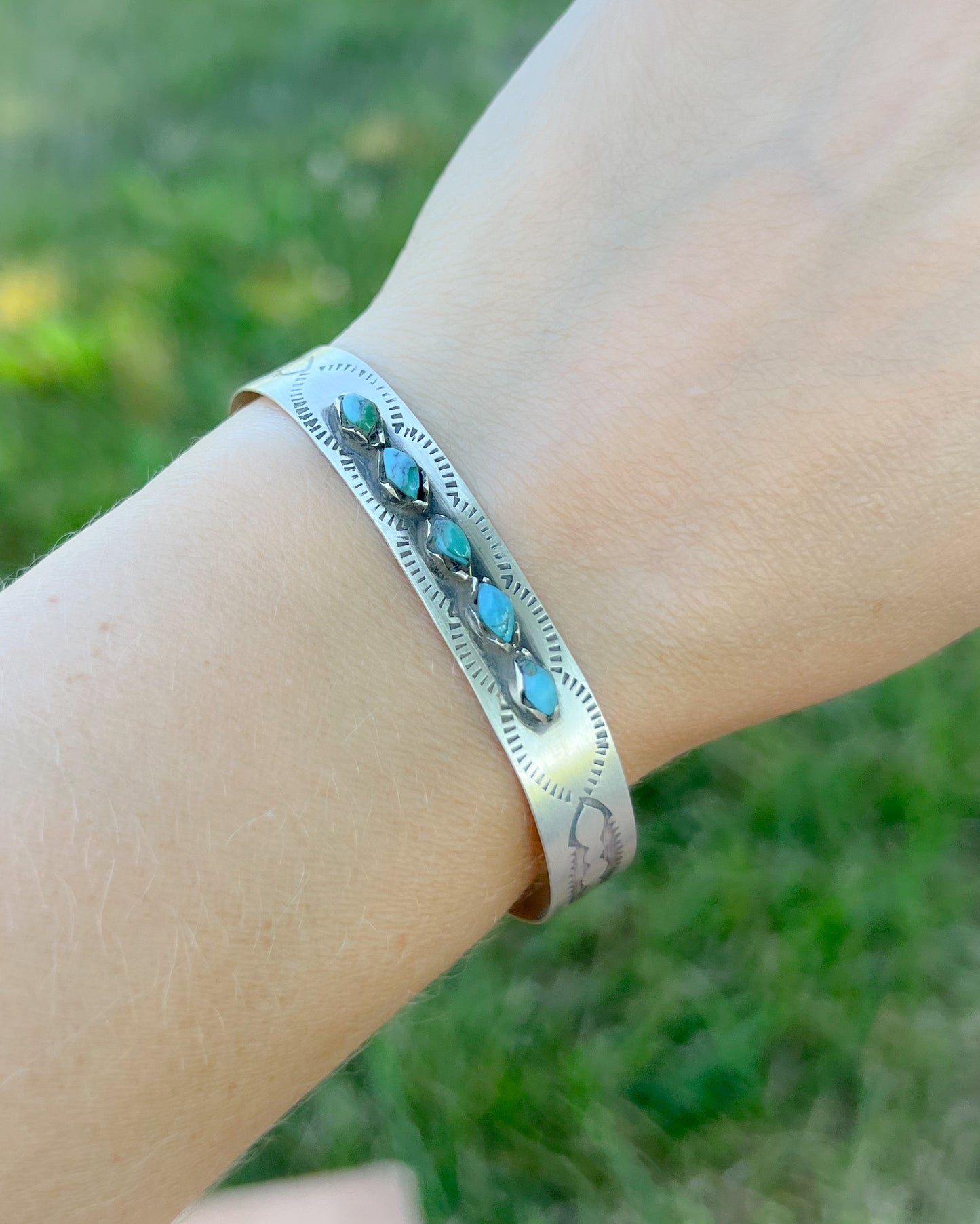 Stella Sterling Silver Turquoise Cuff Bracelet - Matte Oxidized Western Style