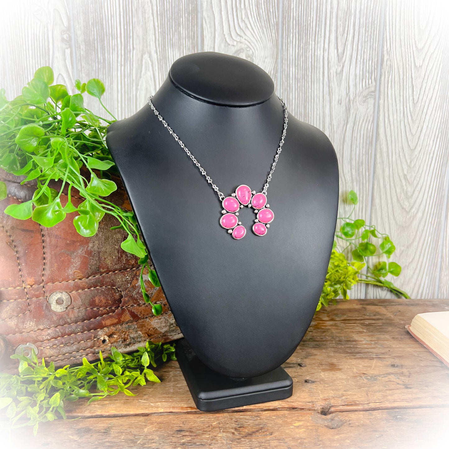 Hot Pink Squash Blossom Pendant Necklace