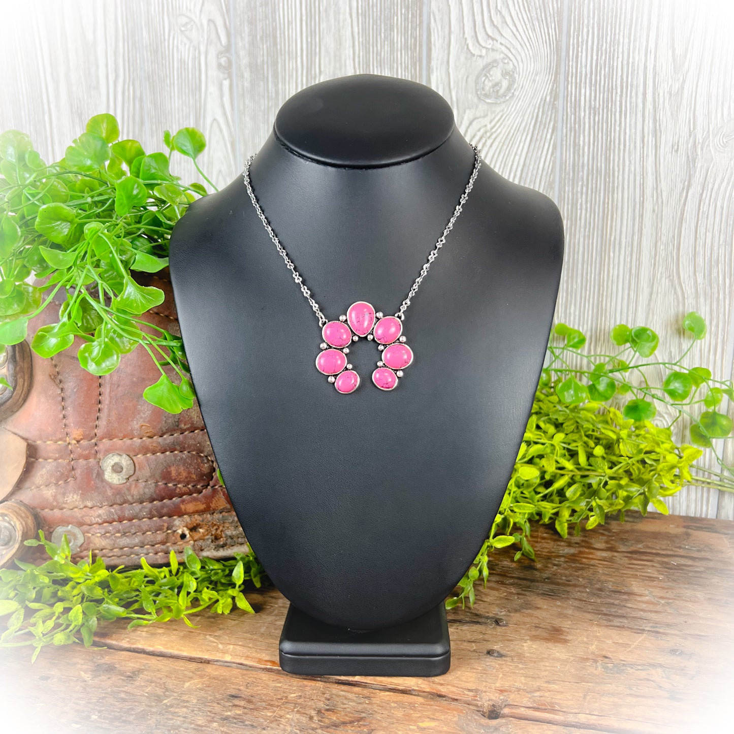 Hot Pink Squash Blossom Pendant Necklace