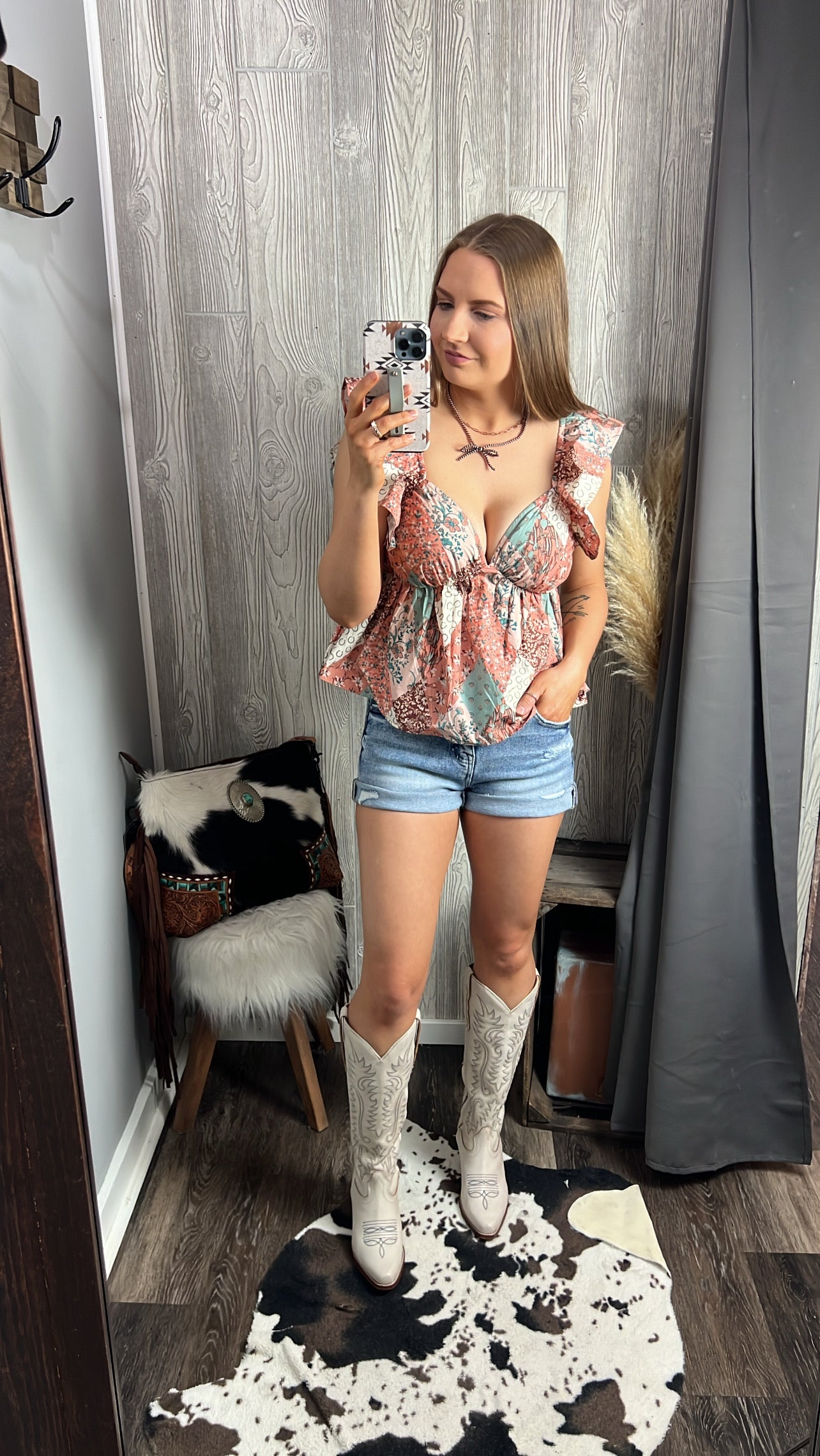 Patchwork Print Flutter Top