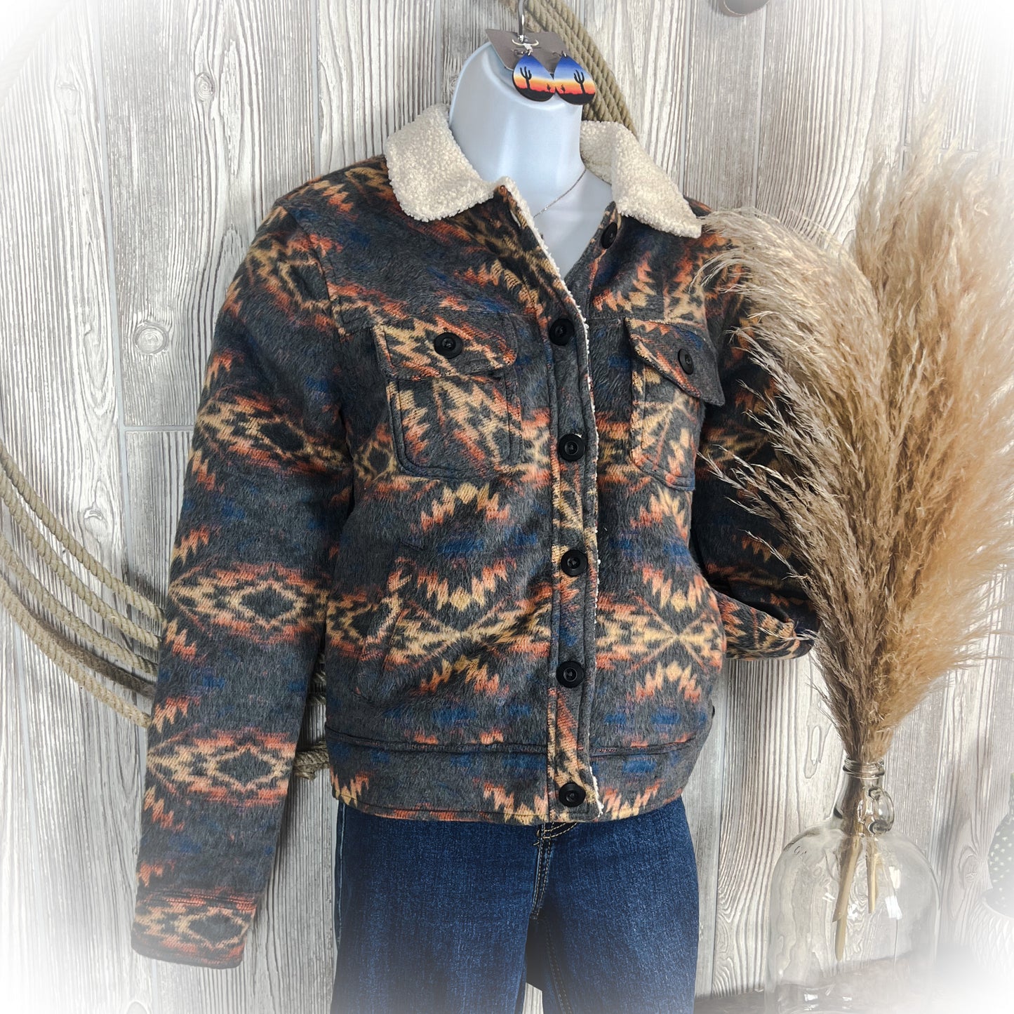 Charcoal Aztec Sherpa Jacket