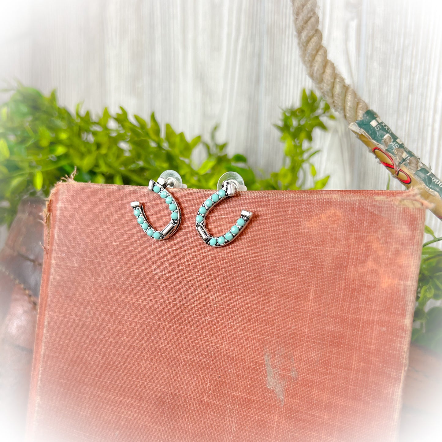 Horseshoe Earrings - Silver & Turquoise