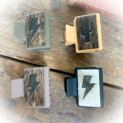 Cactus/Lightning Bolt Western Cowhide Claw Clips