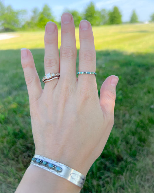 Mae Mini Turquoise Inlay Ring - Sterling Silver Western Style with Authentic Stone