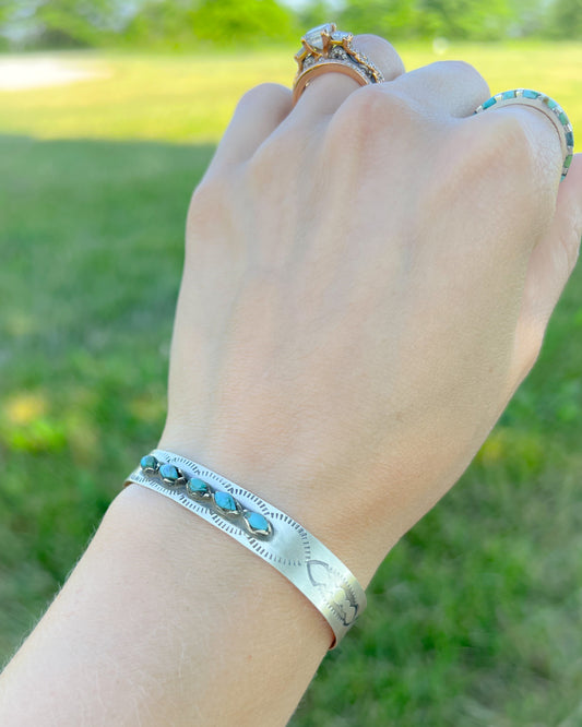 Stella Sterling Silver Turquoise Cuff Bracelet - Matte Oxidized Western Style