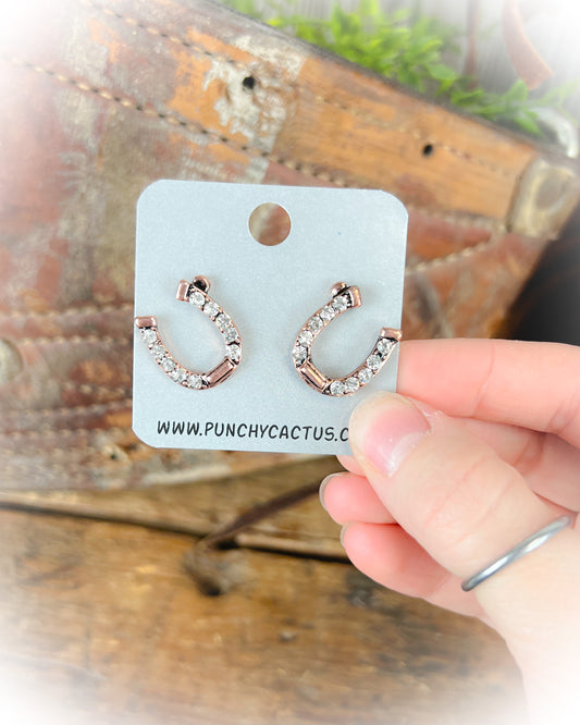rose gold horseshoe stud earrings | punchy cactus western boutique | western earrings | western jewelry