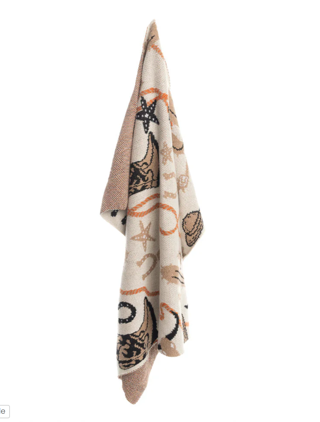 Cowboy Western Cotton Baby Blanket – Cowboy Boots, Hat, Cactus & Horseshoe Print | 100% Cotton | Tan + Brown + Orange