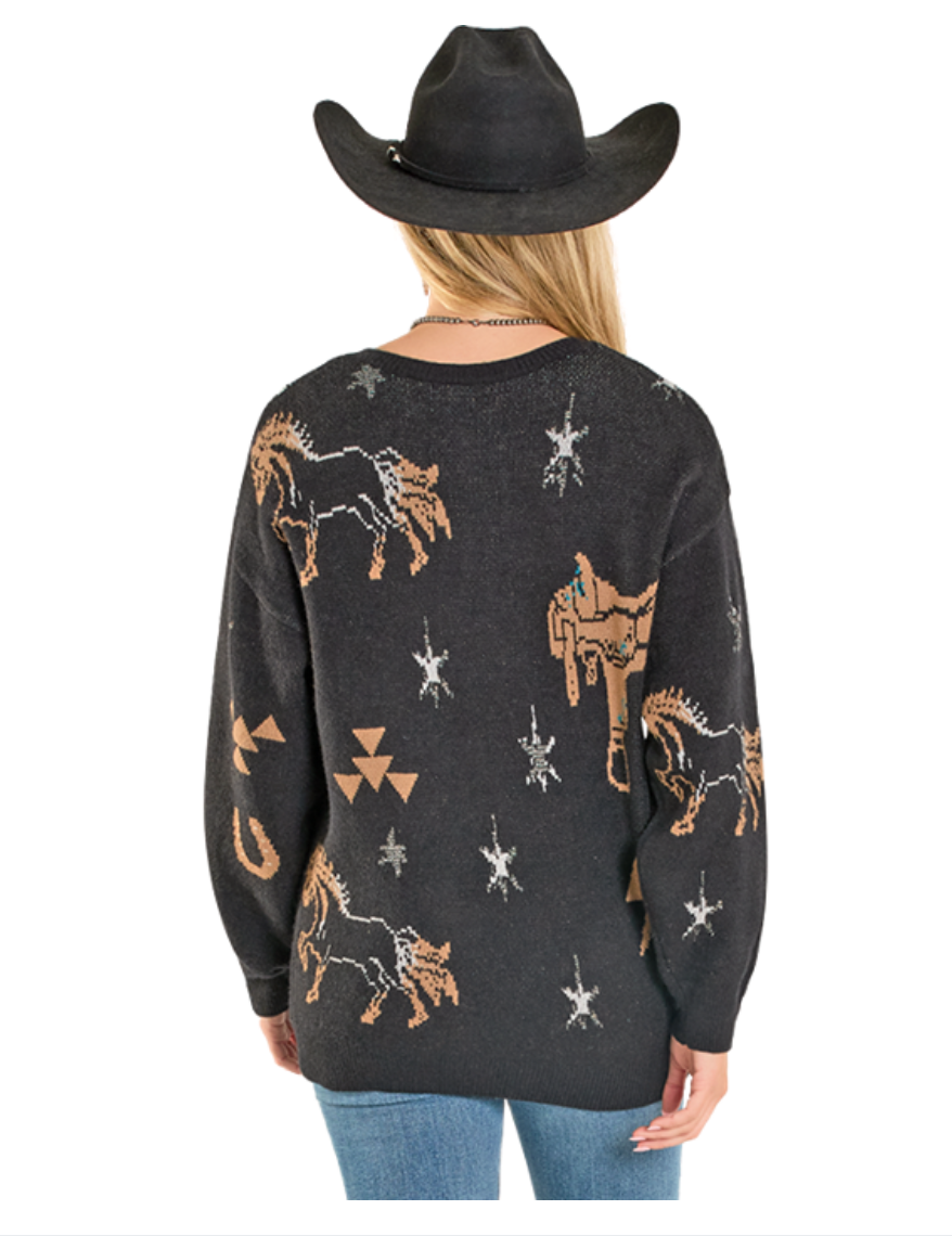 Saddle Up Western Chic Sweater - Black