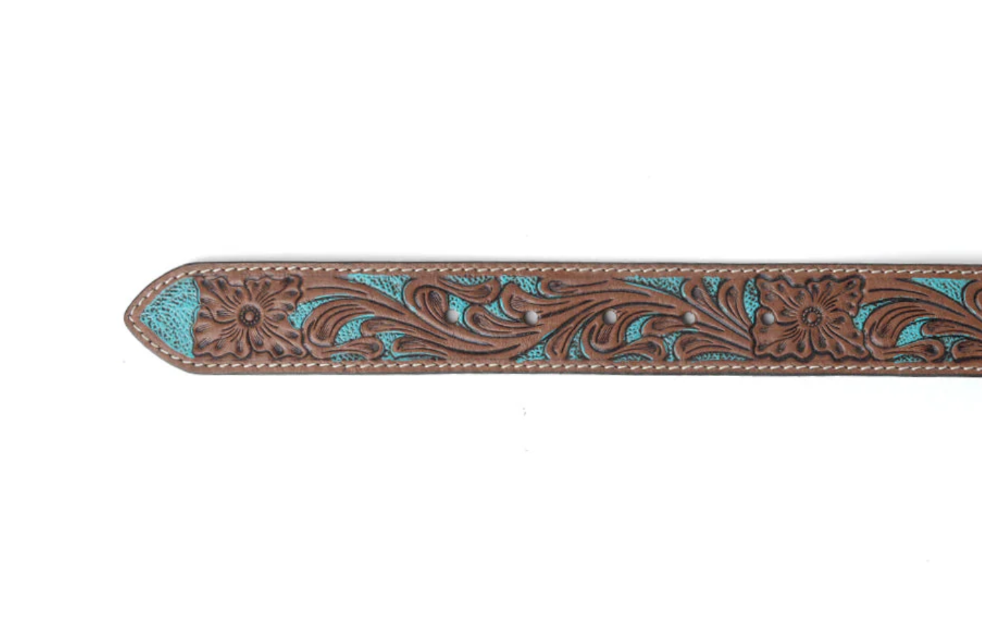 High Desert Tooled Leather Belt - Brown & Turquoise