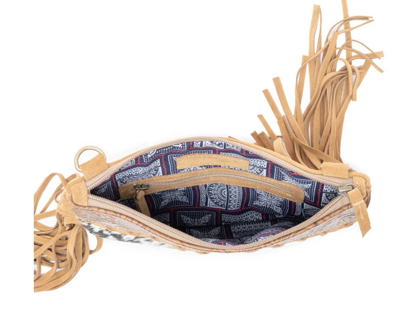 Timber Trail Genuine Cowhide Western Crossbody Purse – Burnished Leather Trim Cowgirl Handbag (9” x 11.5”)